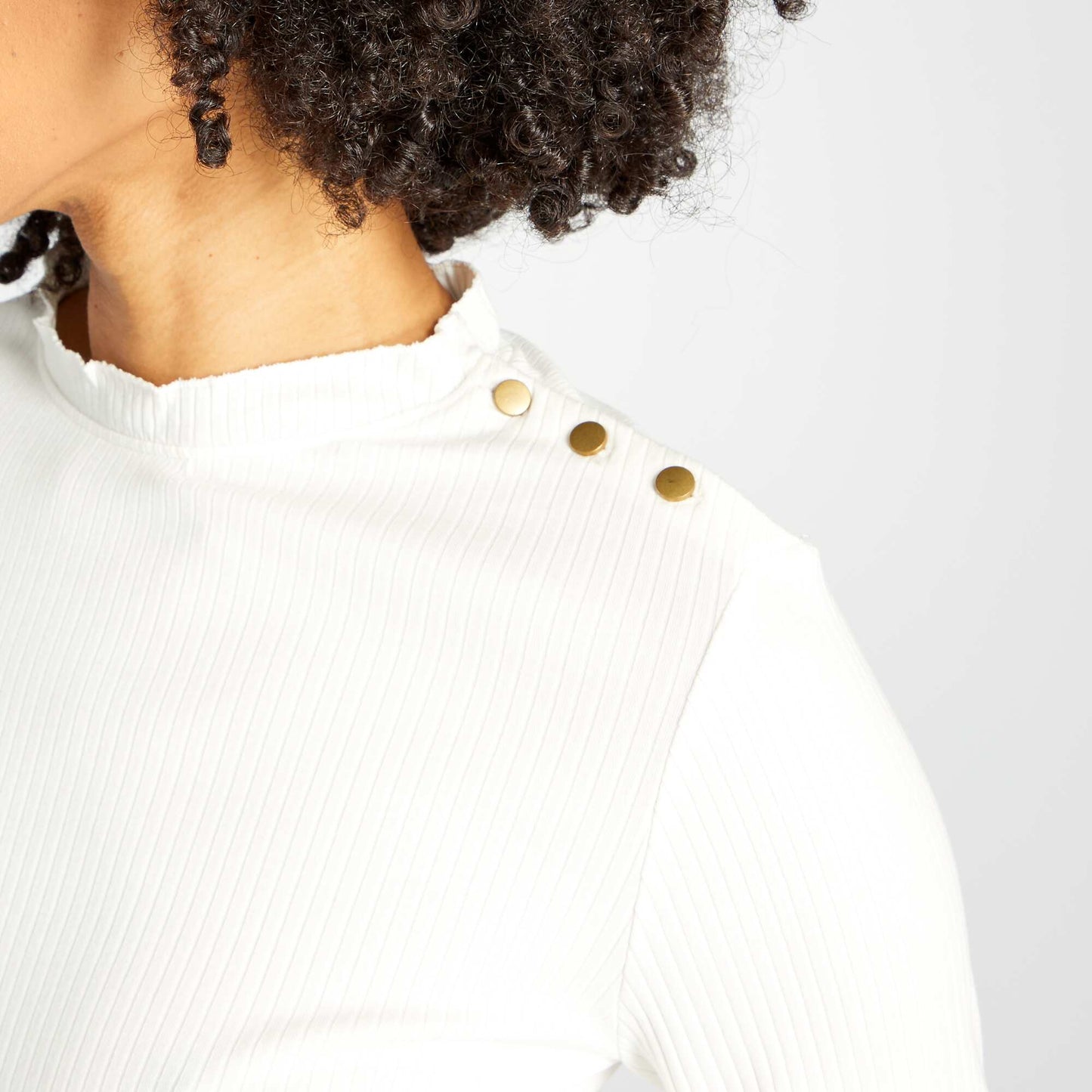 T-shirt manches longues en maille c tel e Blanc