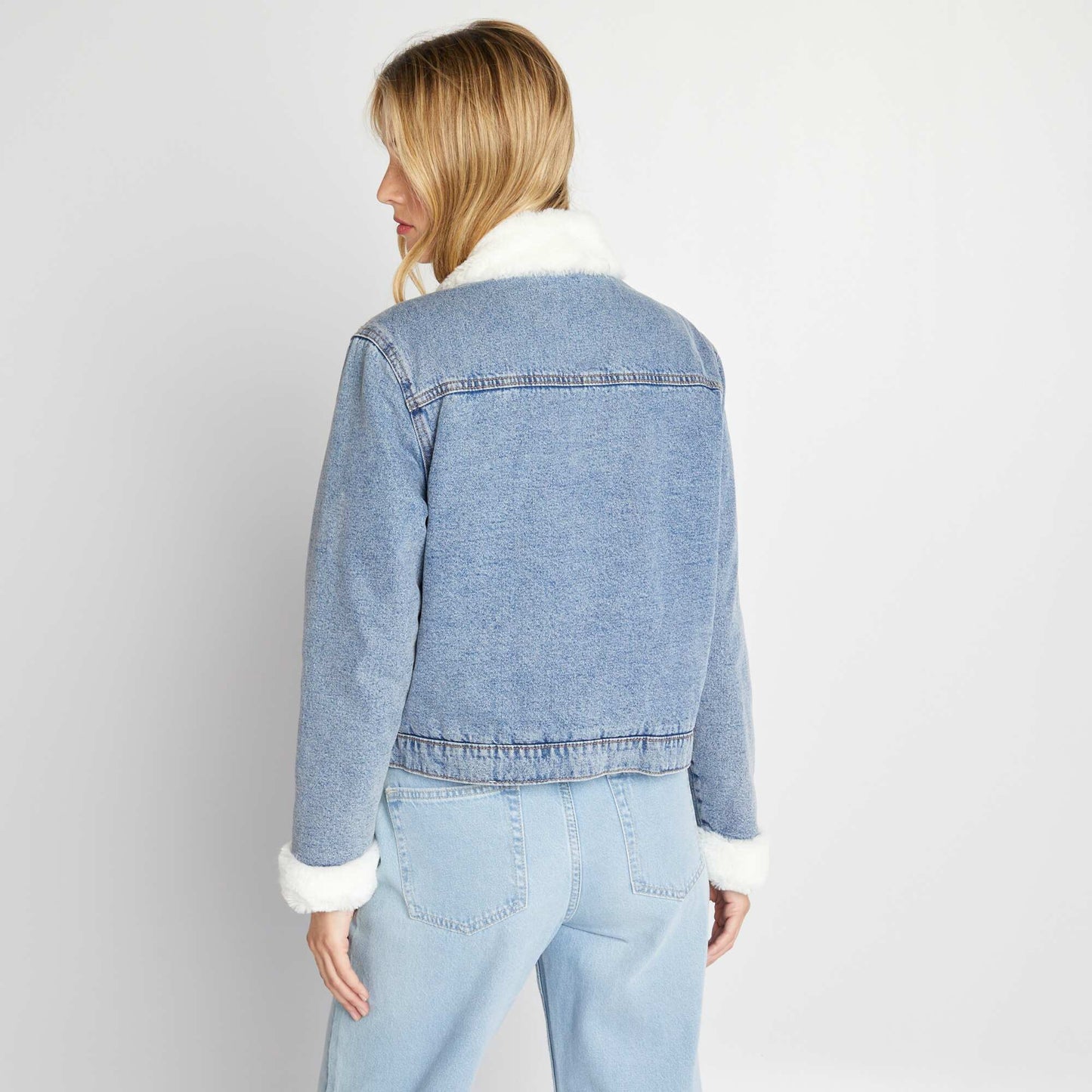 Blouson en denim fourr en sherpa Bleu