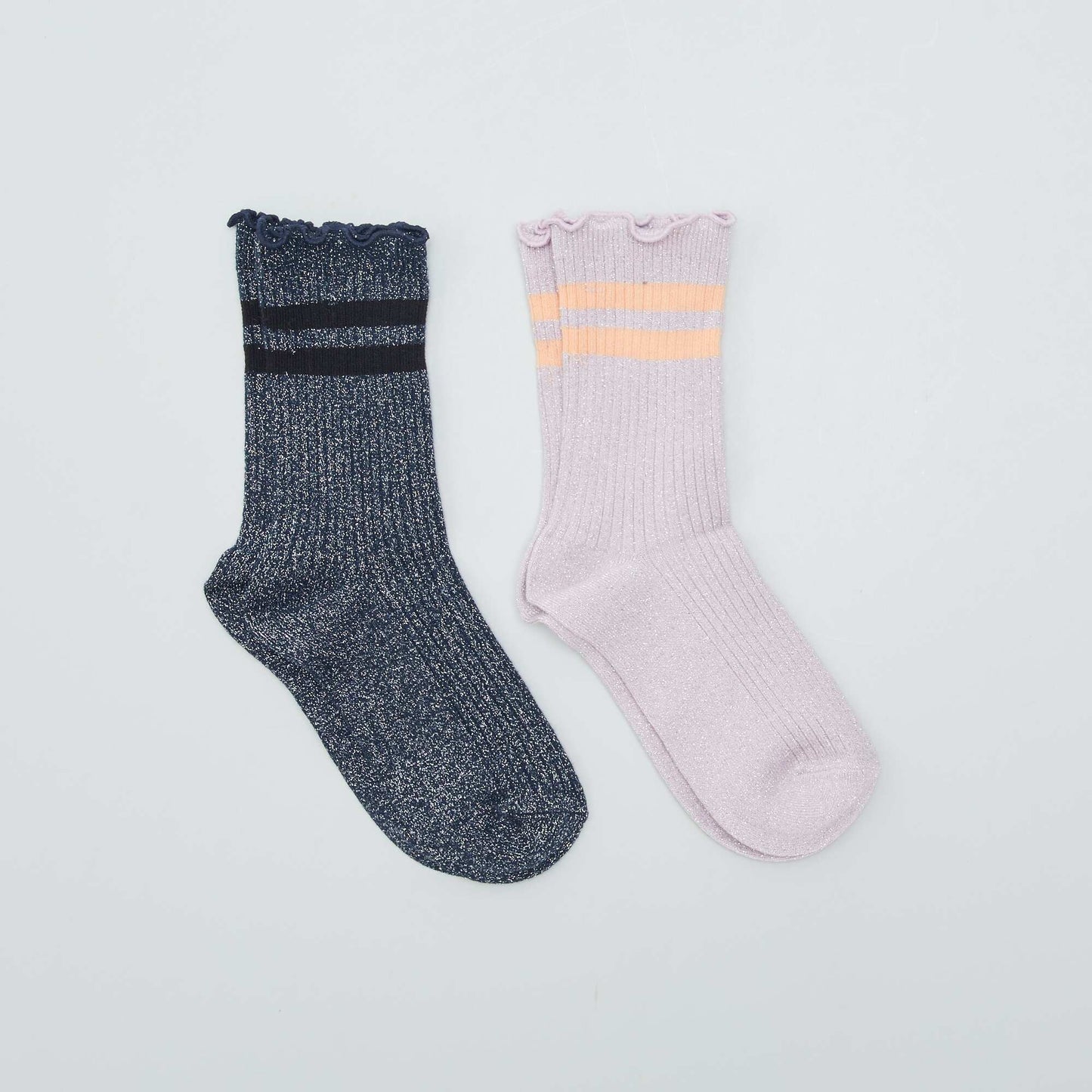 Lot de 2 paires de chaussettes paillet es violet/noir