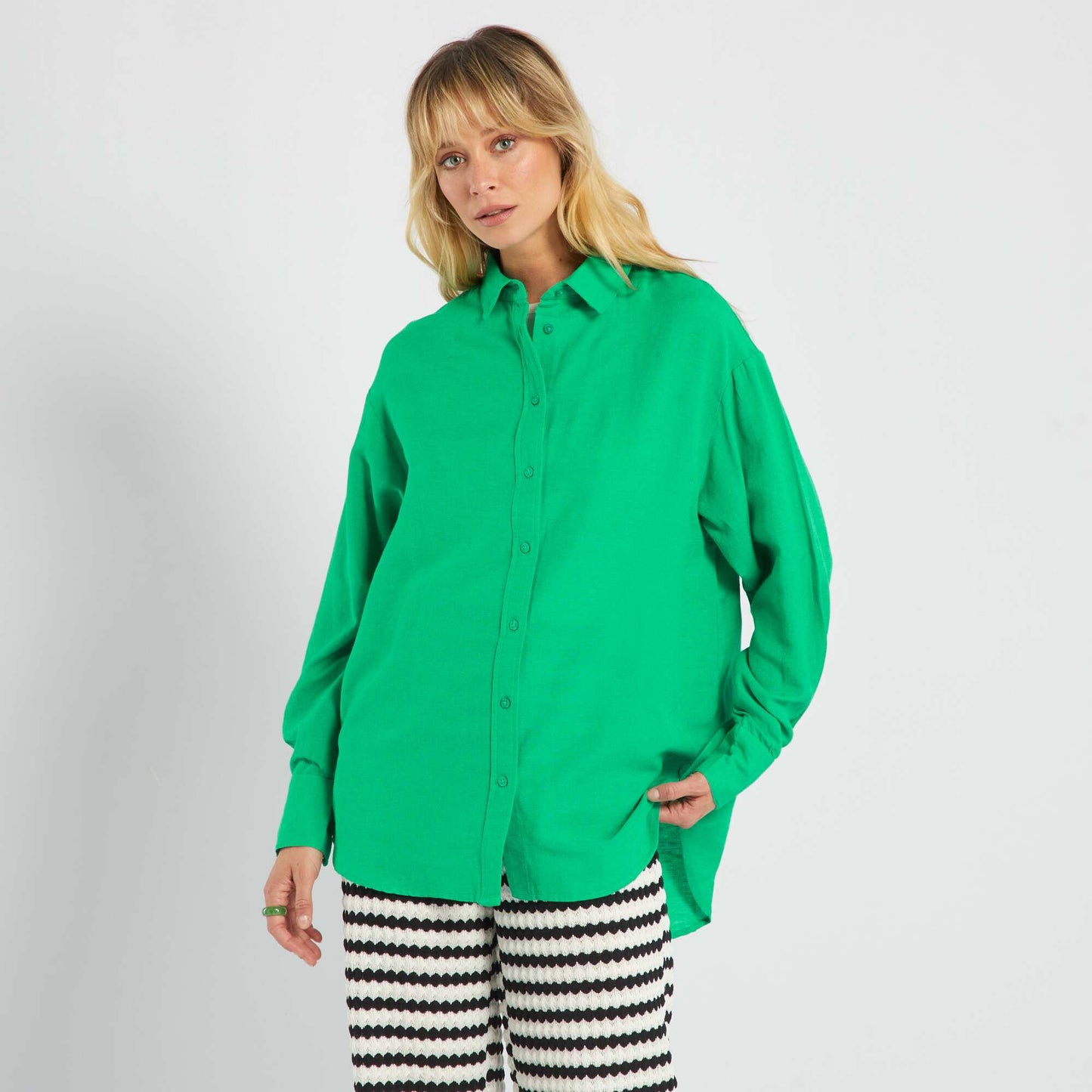 Chemise unie manches longues Vert