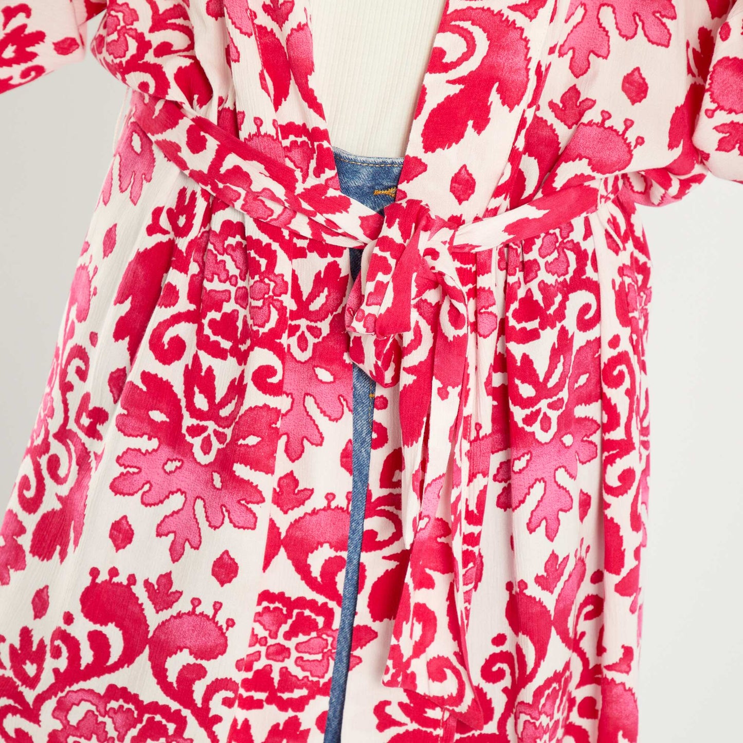 Kimono long avec imprim fleuri Rose