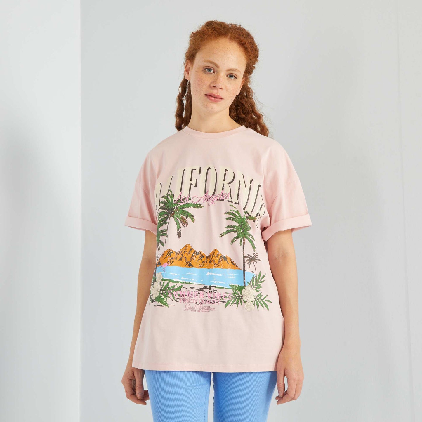 Tee-shirt imprim 'Palm Beach' Rose