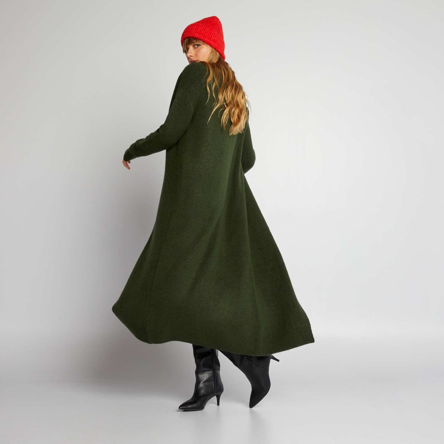 Gilet long en maille Vert