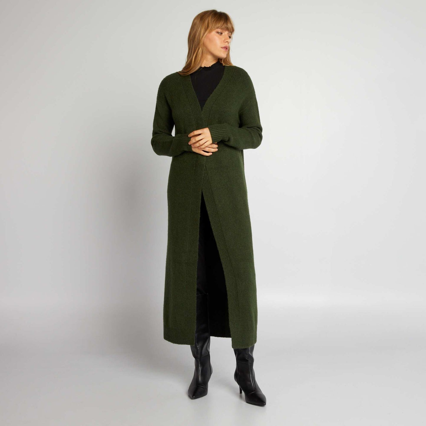 Gilet long en maille Vert