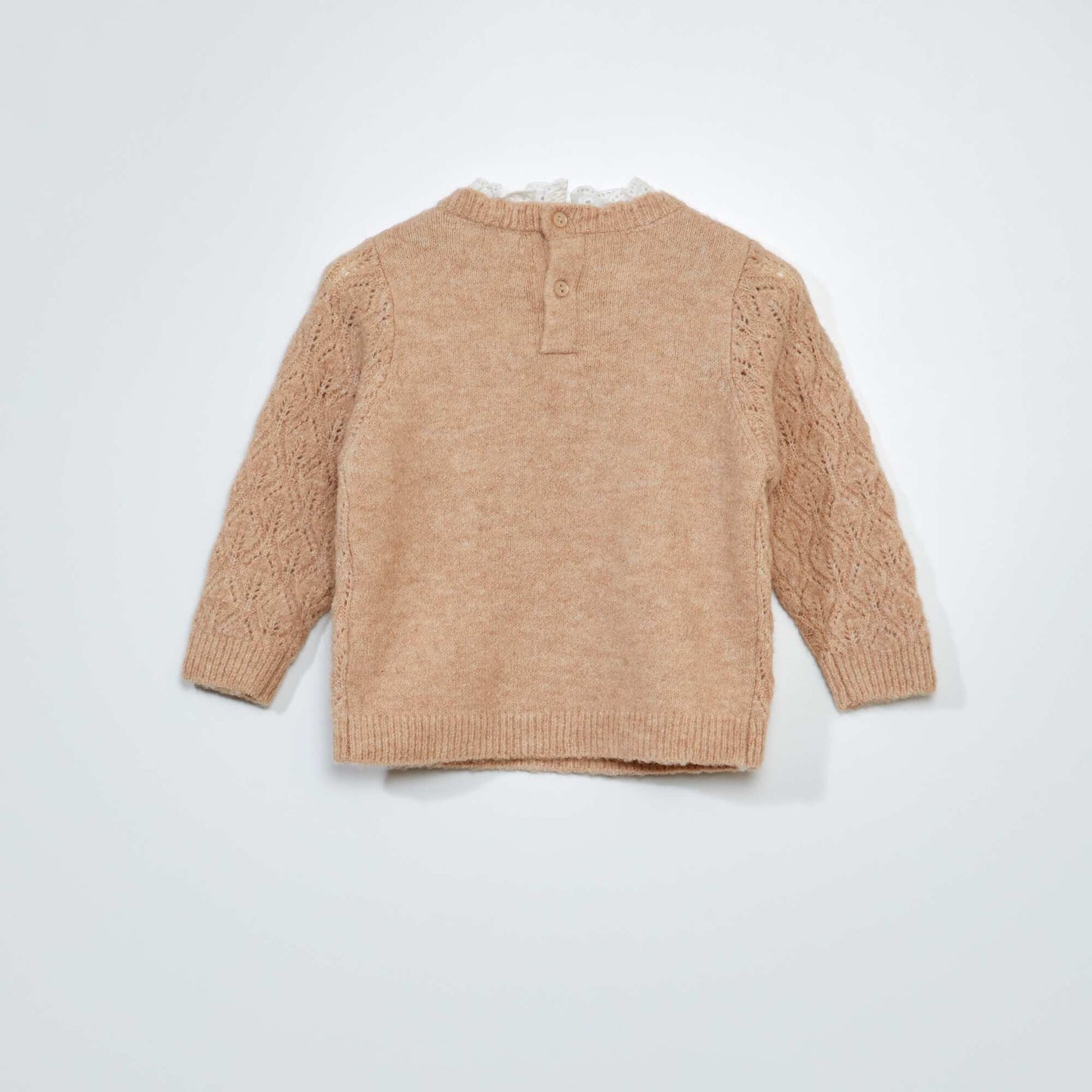 Pull en maille ajour e + broderie anglaise Beige
