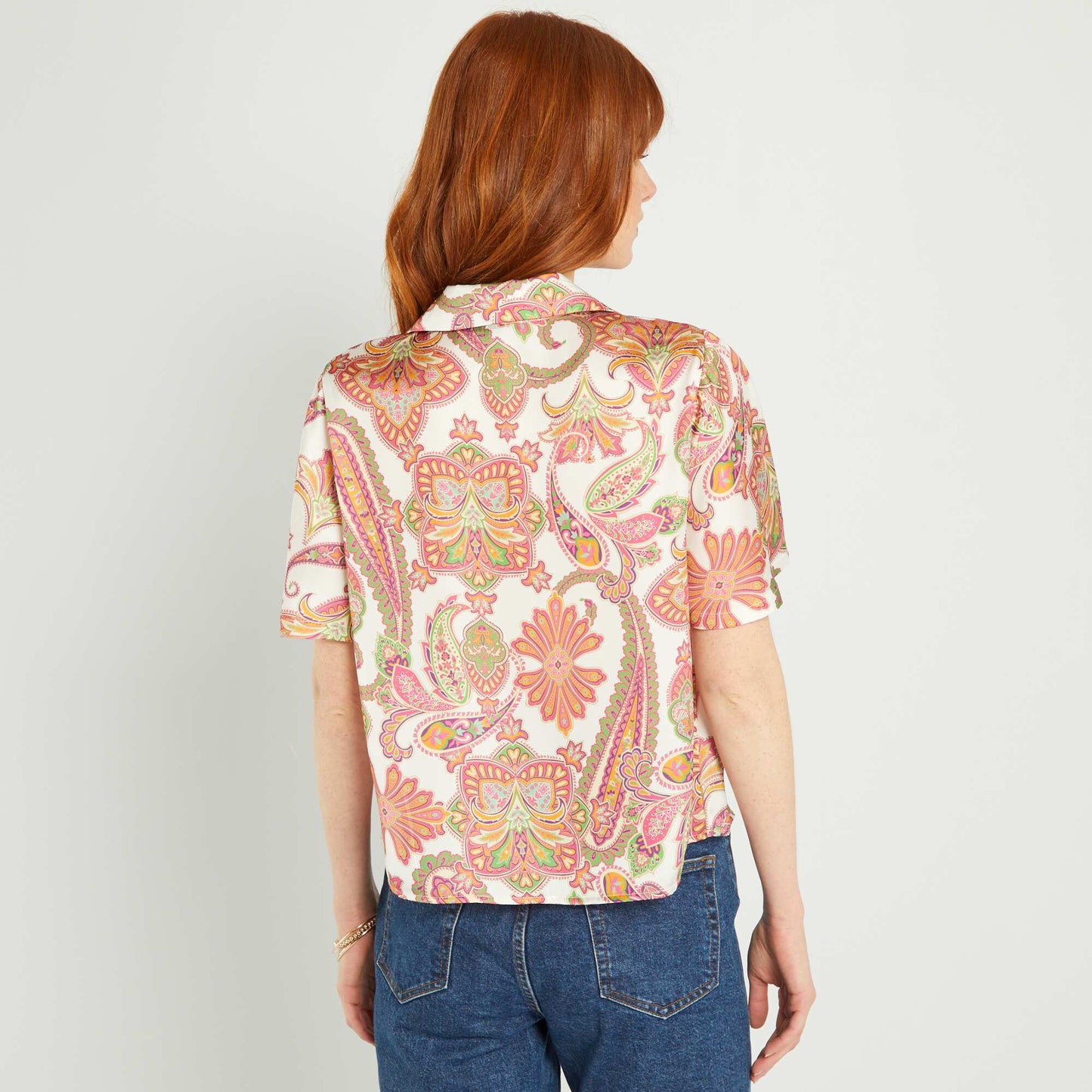 Chemisier court avec imprim Blanc/rose/orange