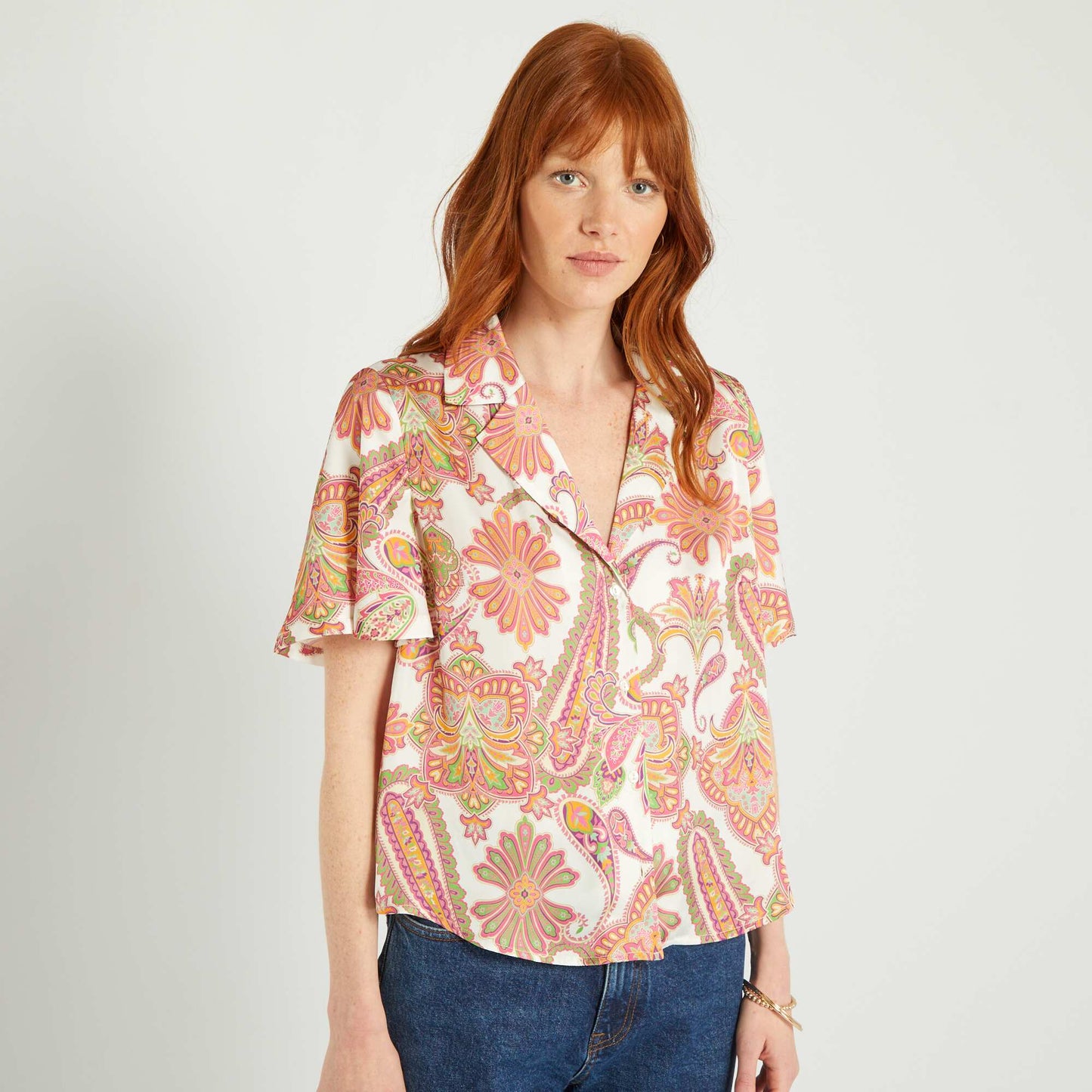 Chemisier court avec imprim Blanc/rose/orange