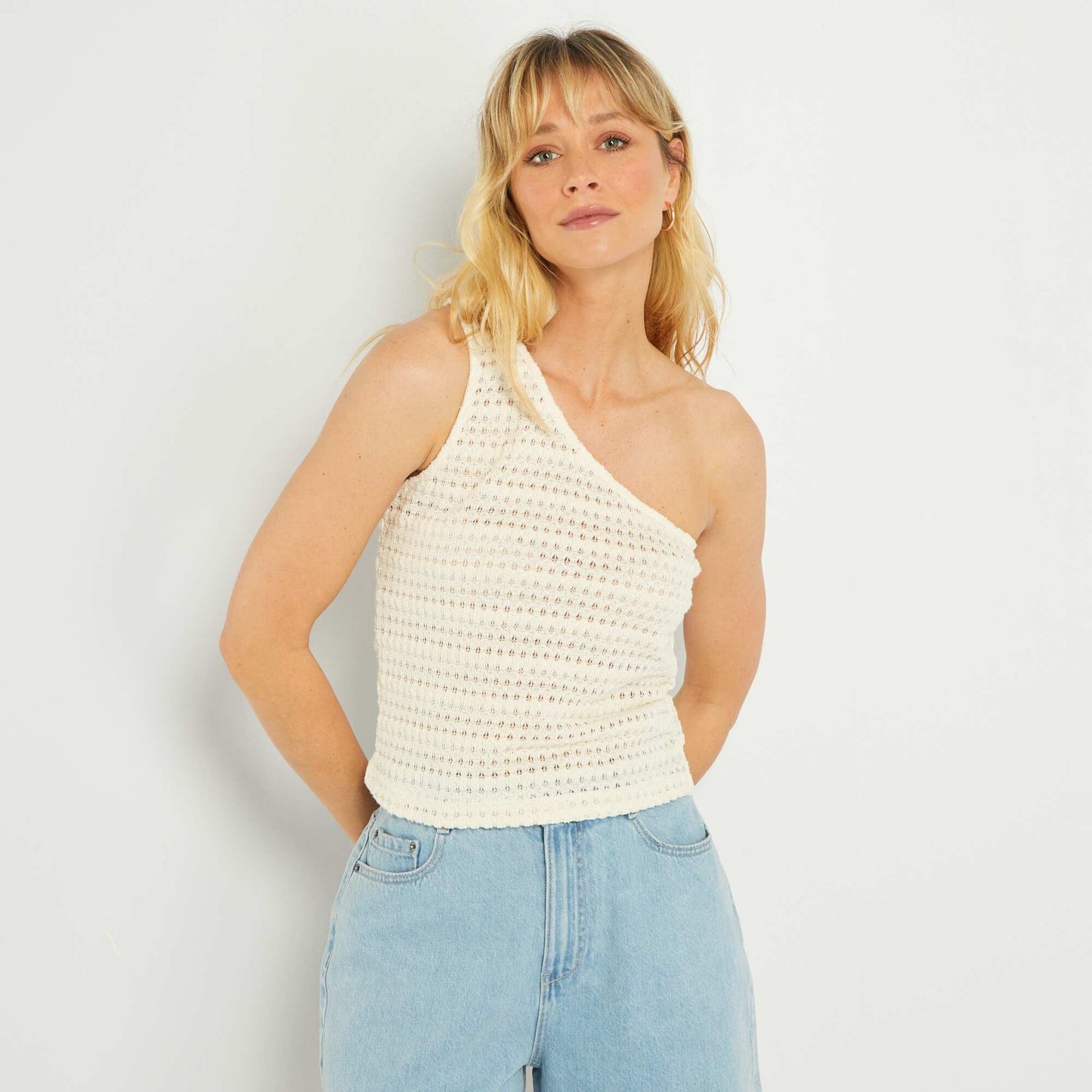 D bardeur en crochet one-shoulder Blanc