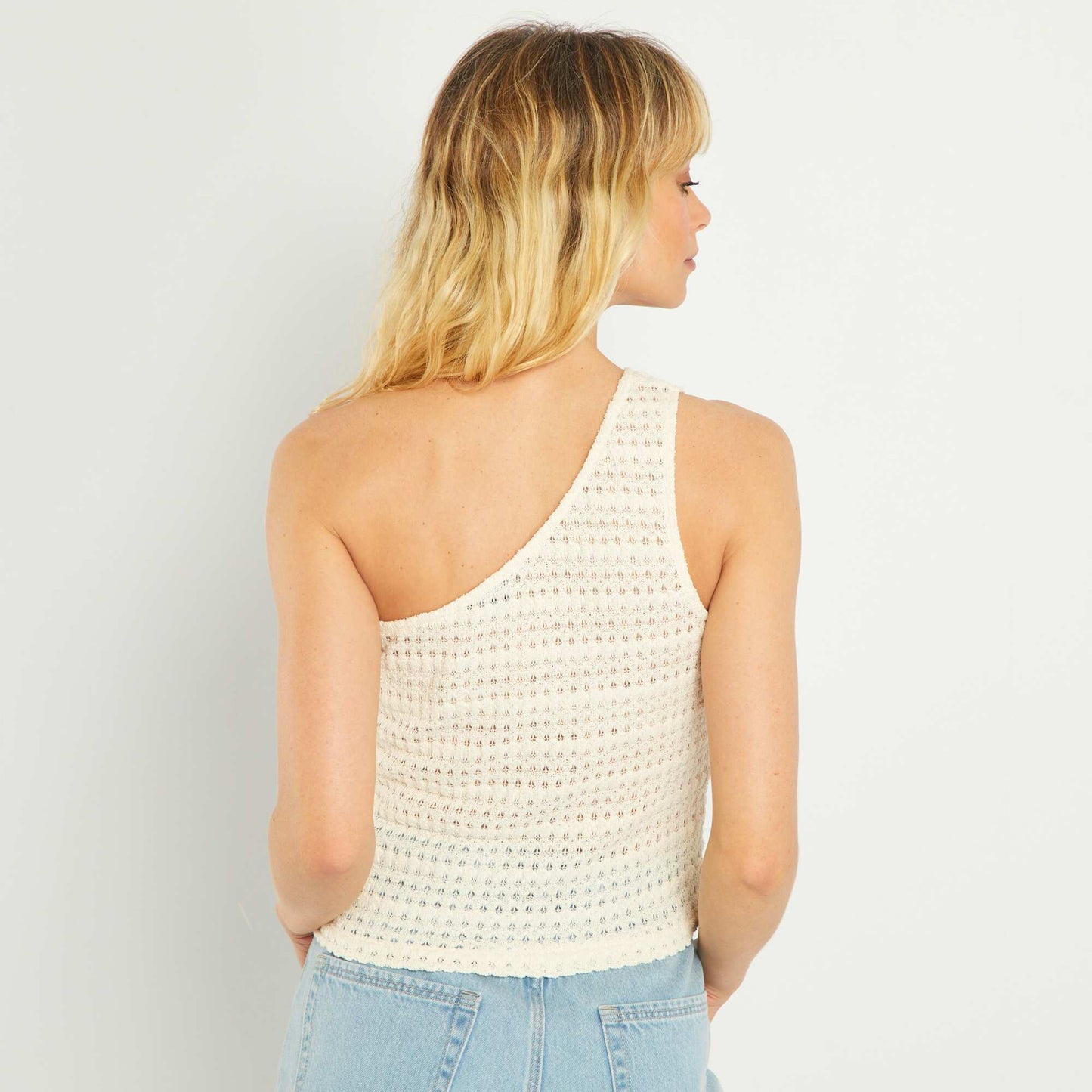 D bardeur en crochet one-shoulder Blanc