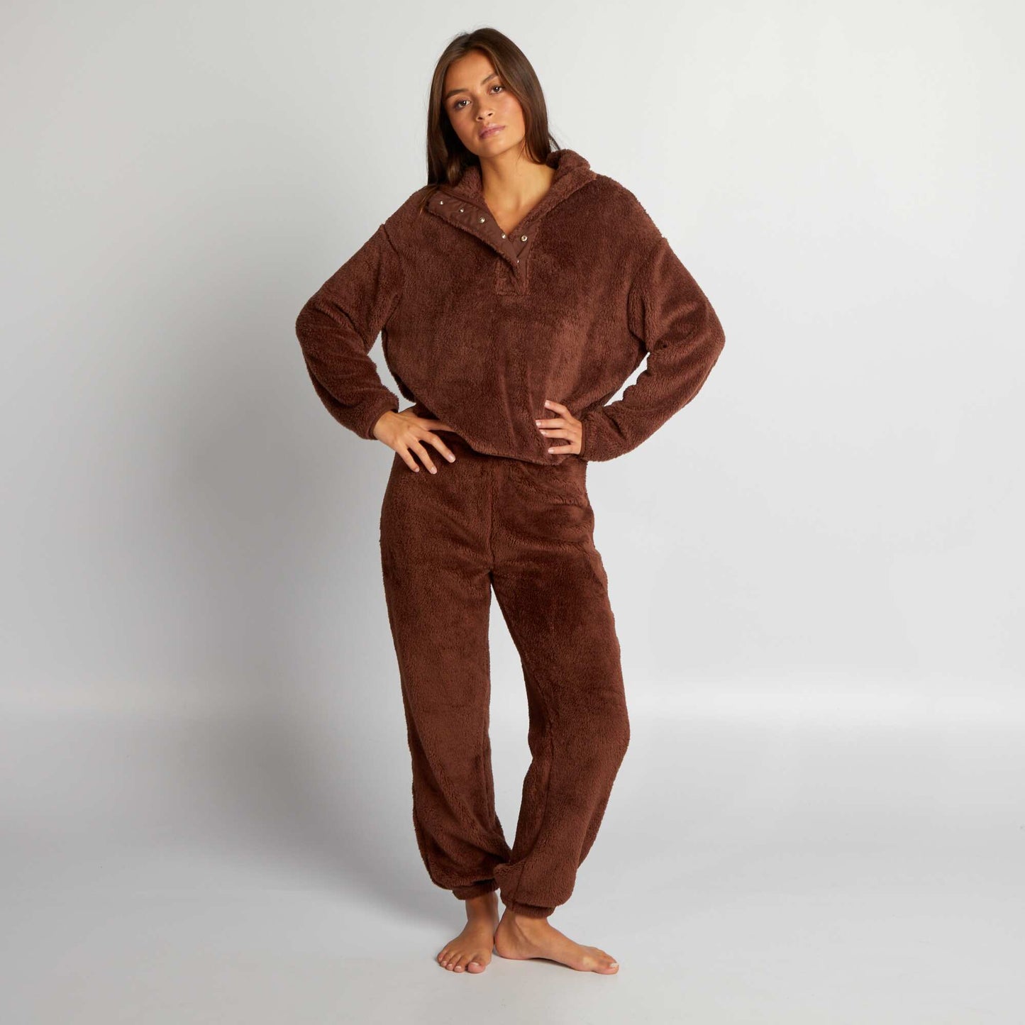 Sweat col montant en sherpa Marron