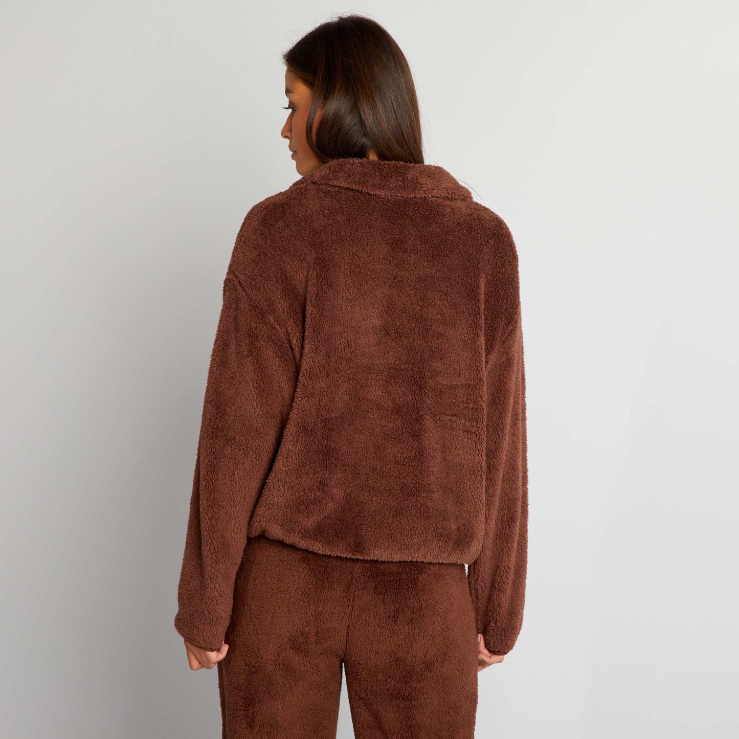 Sweat col montant en sherpa Marron