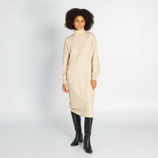 Robe pull col montant Beige