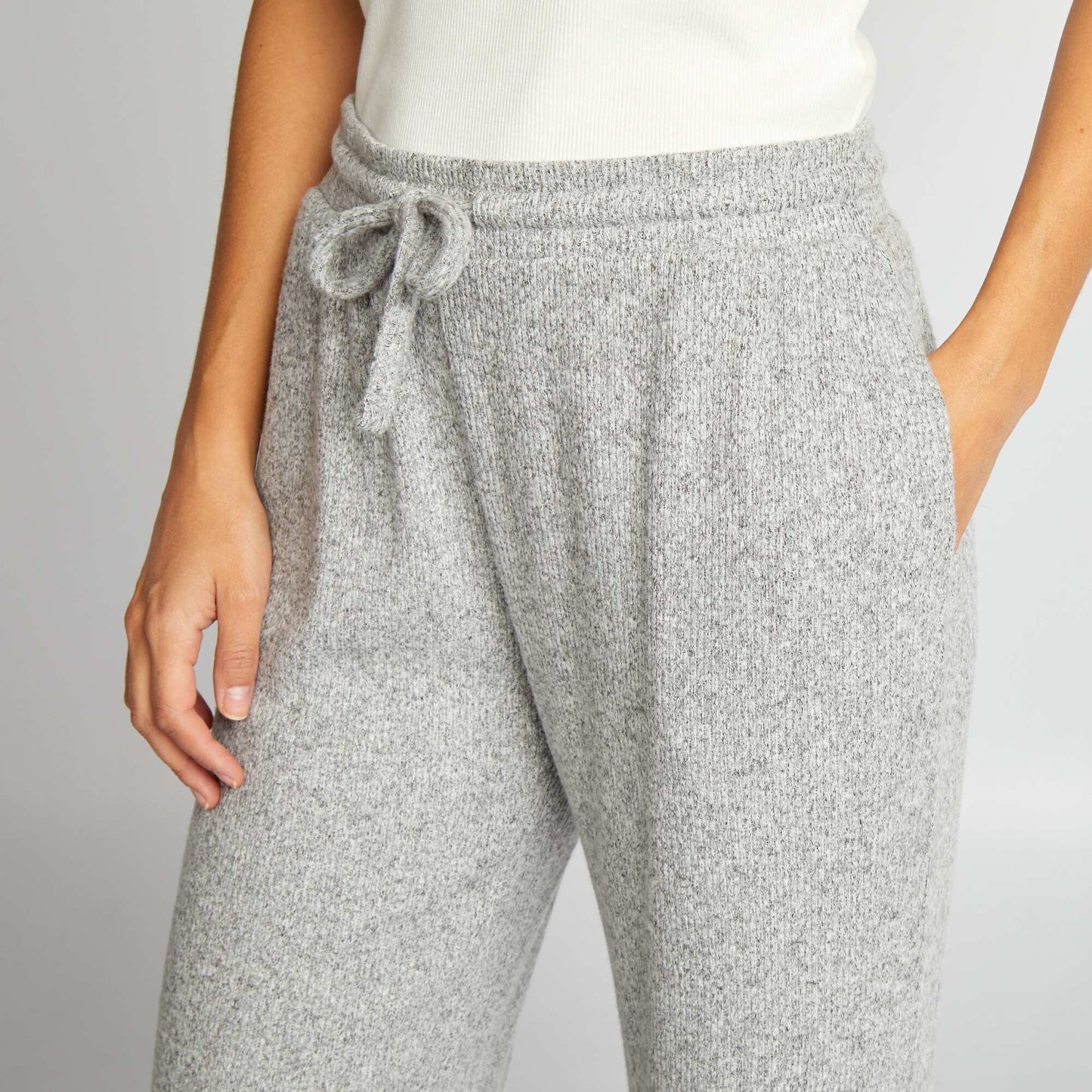 Pantalon en maille avec lien de serrage Gris
