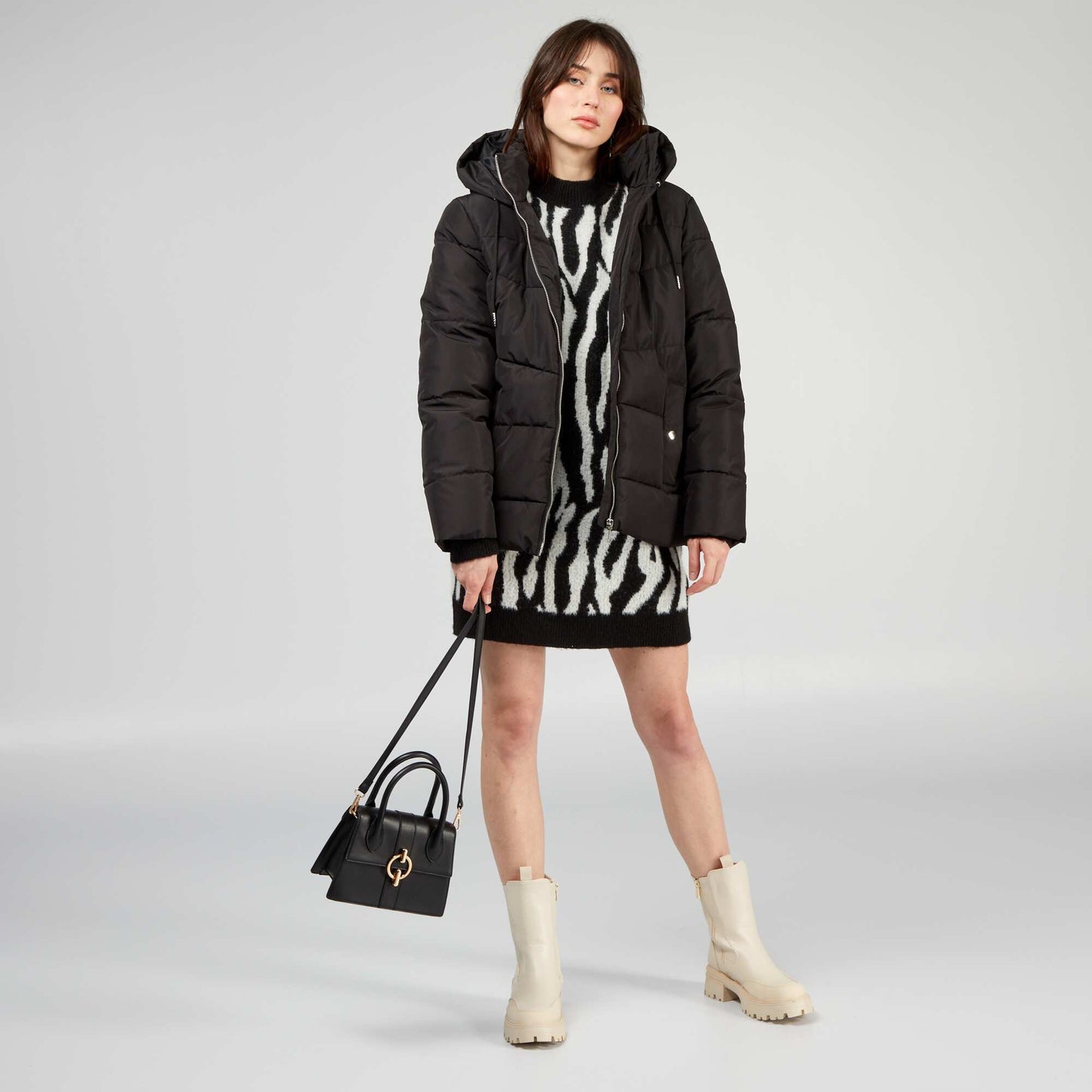 Robe en maille avec imprim Beige/noir