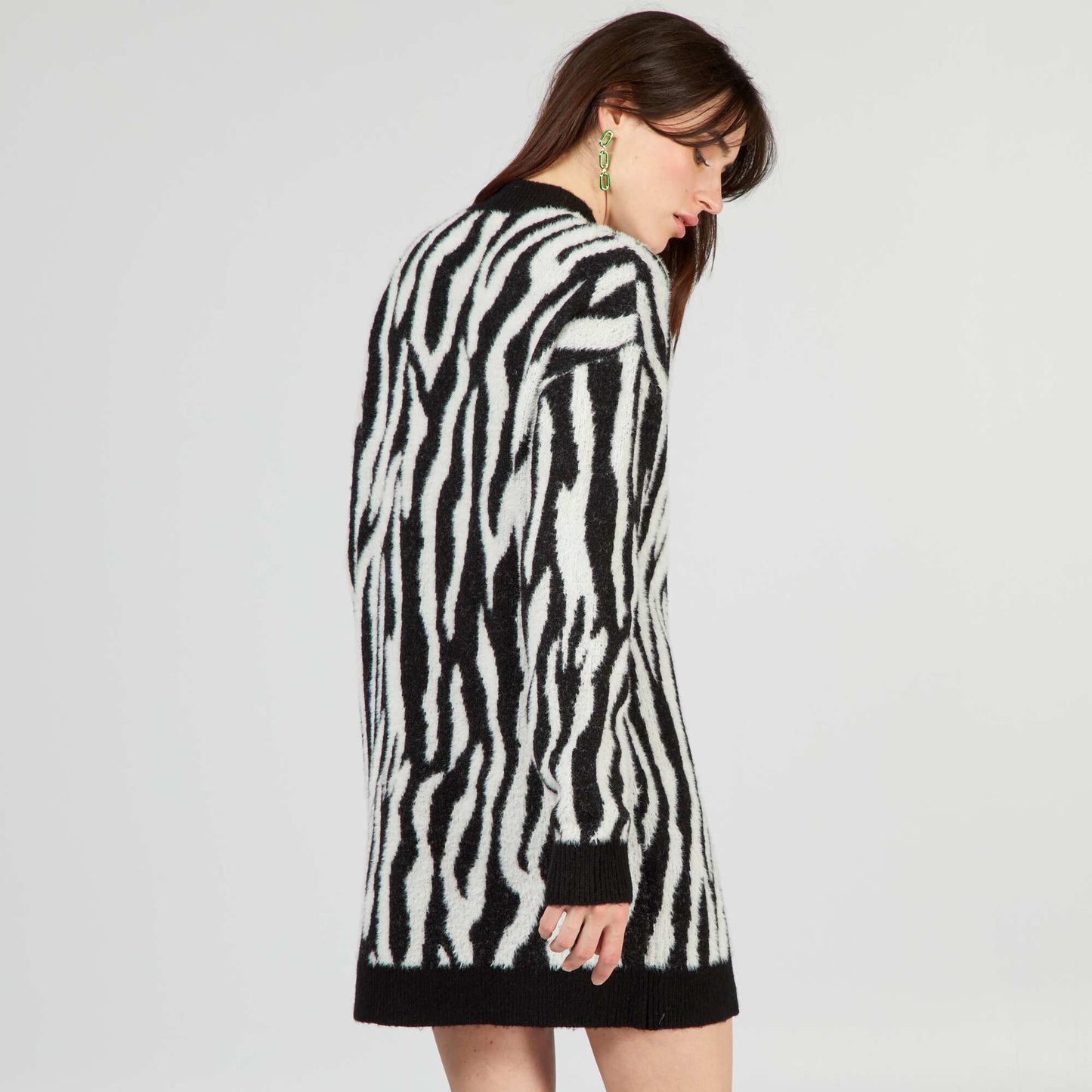 Robe en maille avec imprim Beige/noir