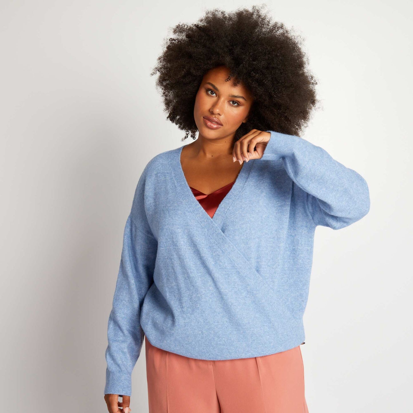 Pull en maille douce cache-coeur Bleu