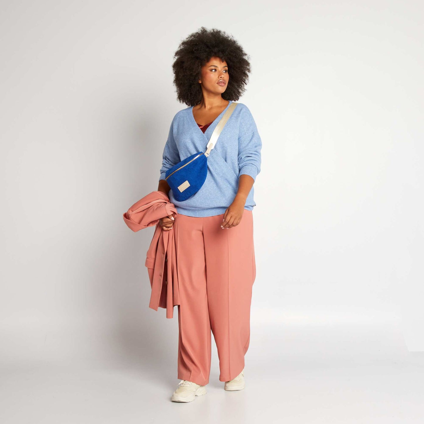 Pull en maille douce cache-coeur Bleu
