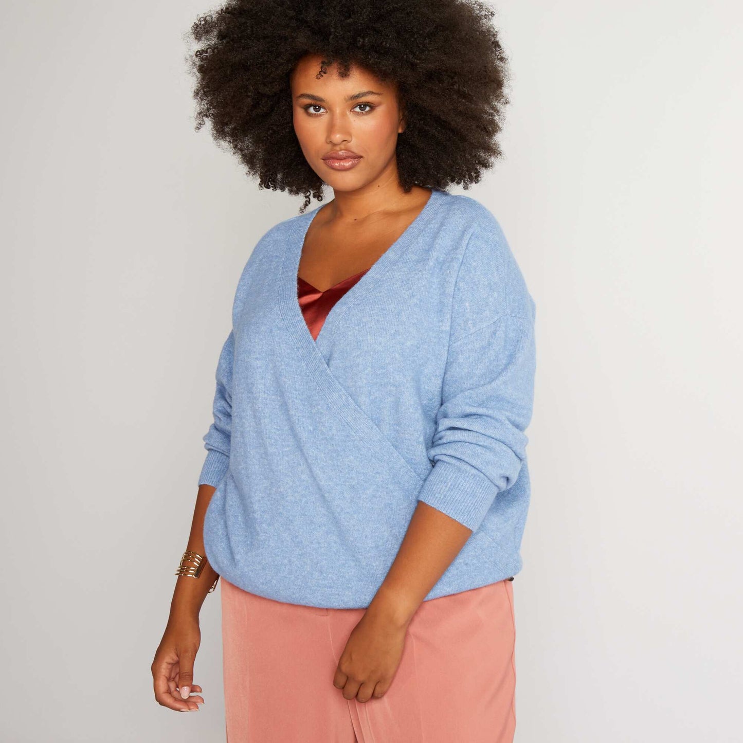 Pull en maille douce cache-coeur Bleu