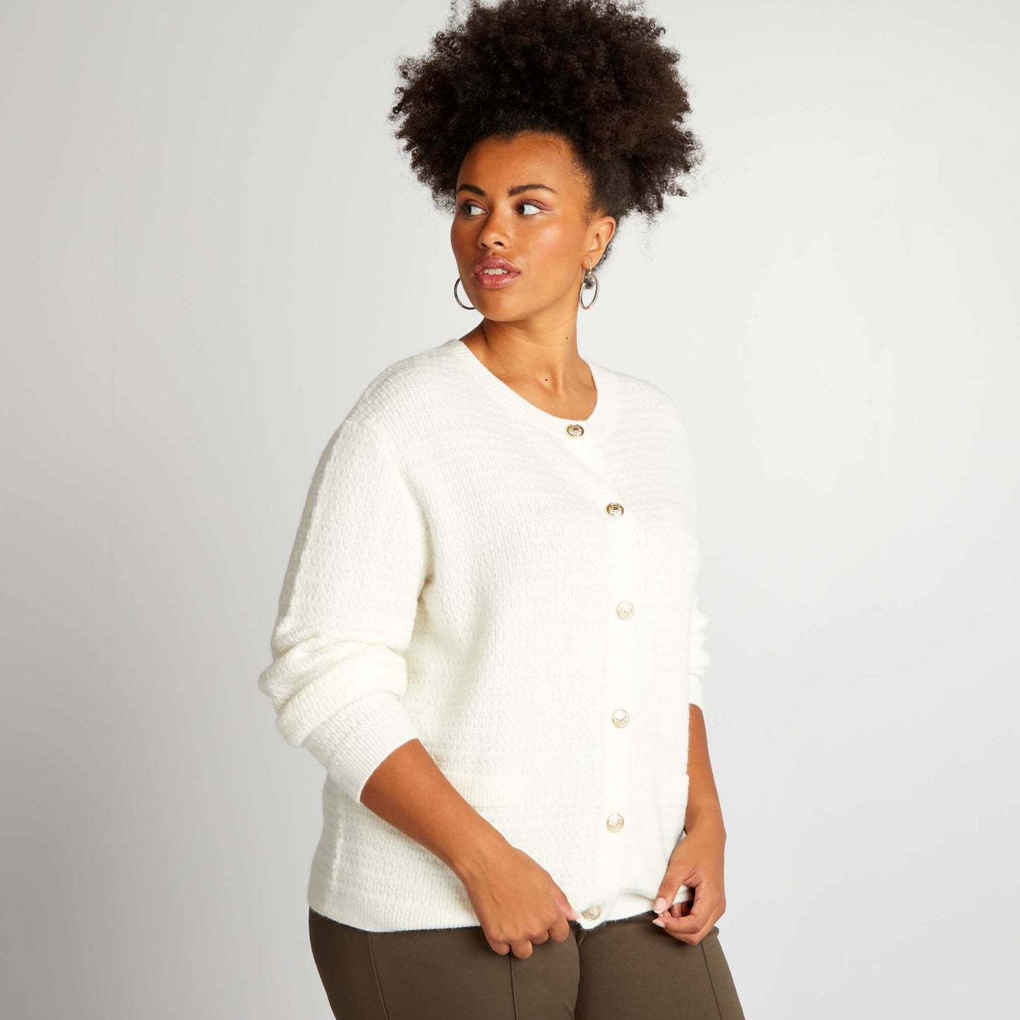 Gilet en maille boutonn Blanc