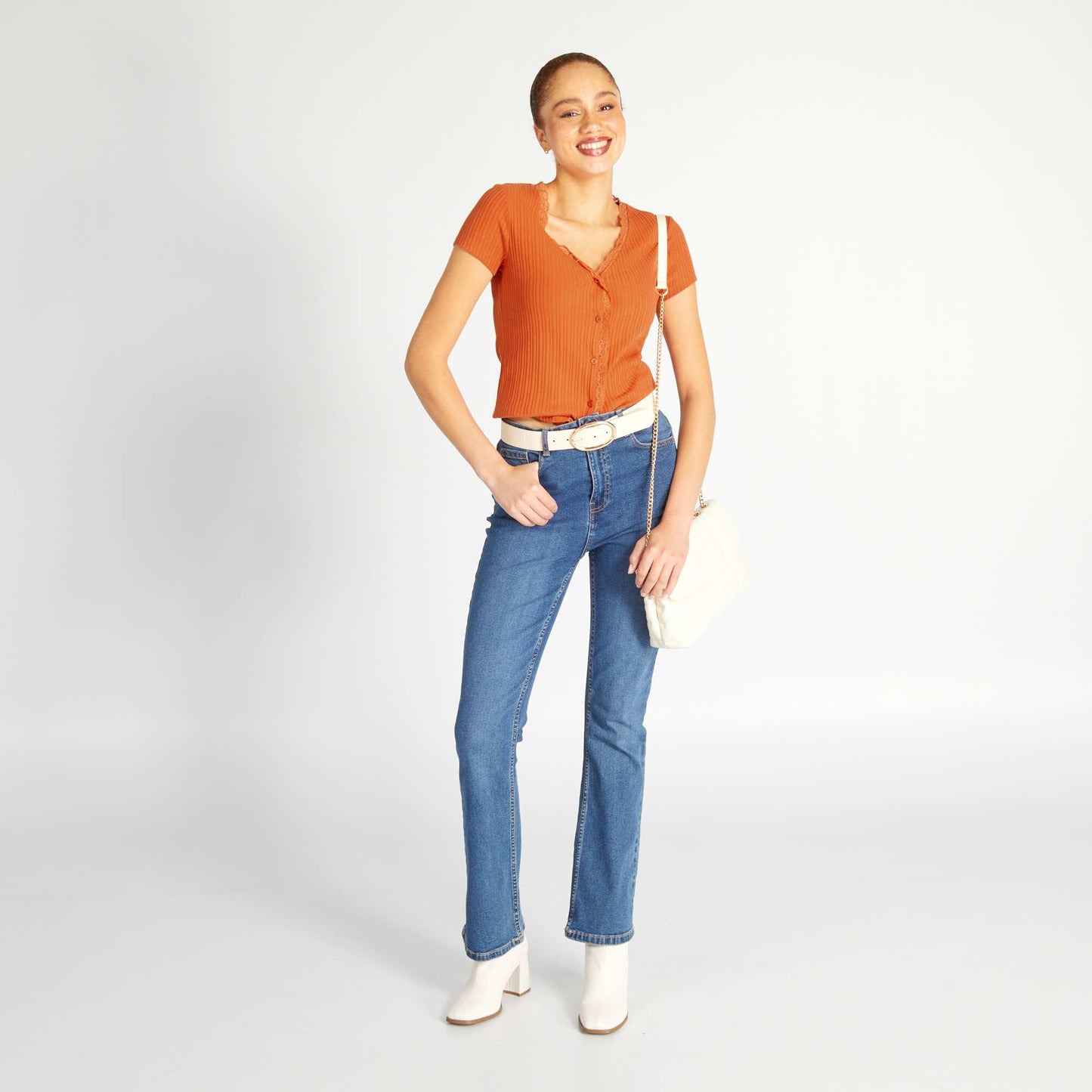 T-shirt c tel avec dentelle orange