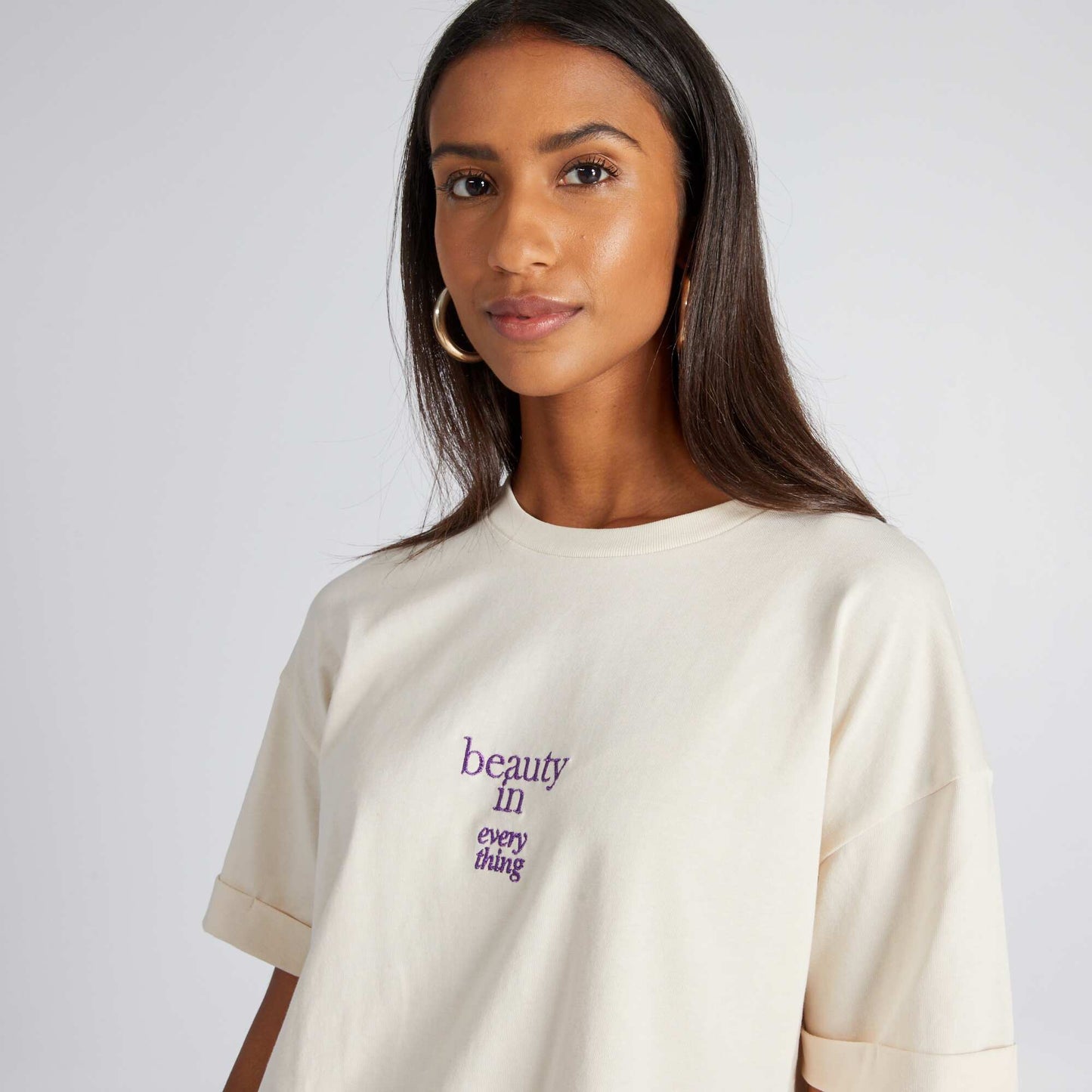 T-shirt en jersey avec broderie Beige