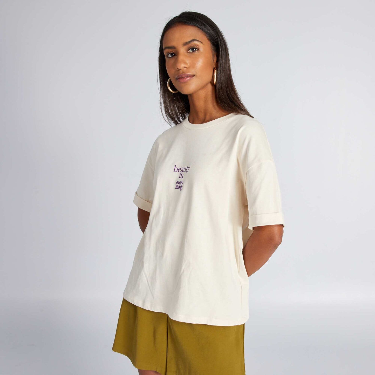 T-shirt en jersey avec broderie Beige