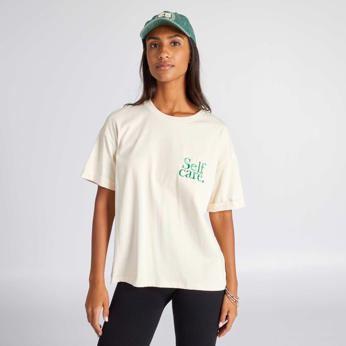 T-shirt en jersey avec broderie Beige