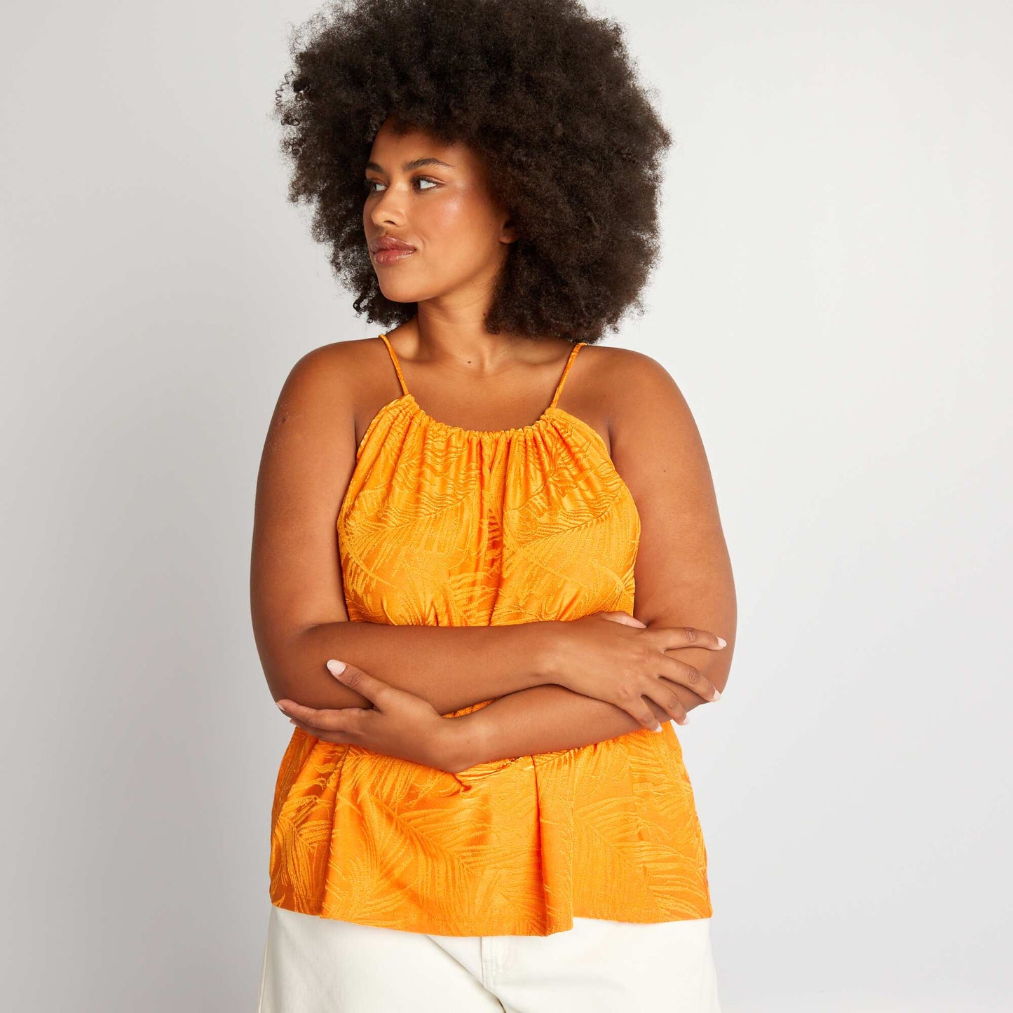 Top textur emmanchures am ricaines Orange