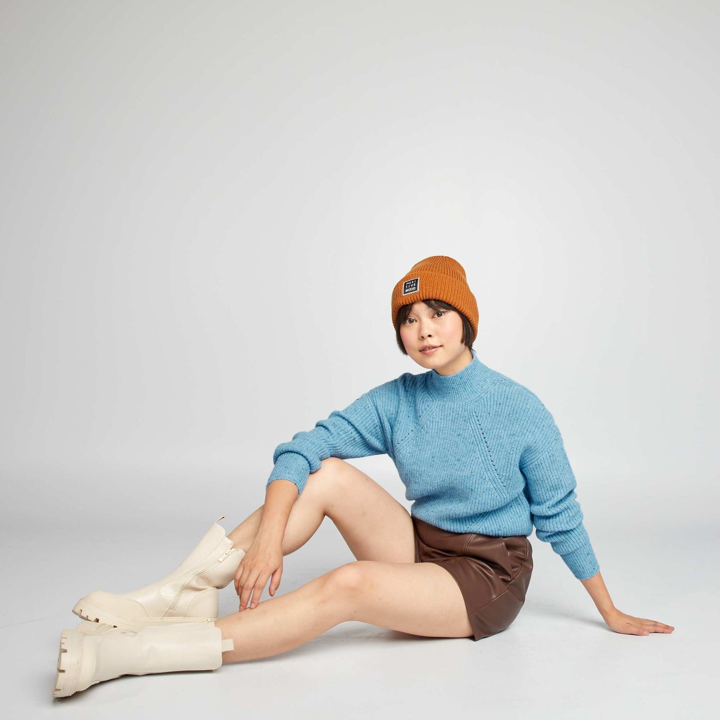 Pull en maille col montant Bleu