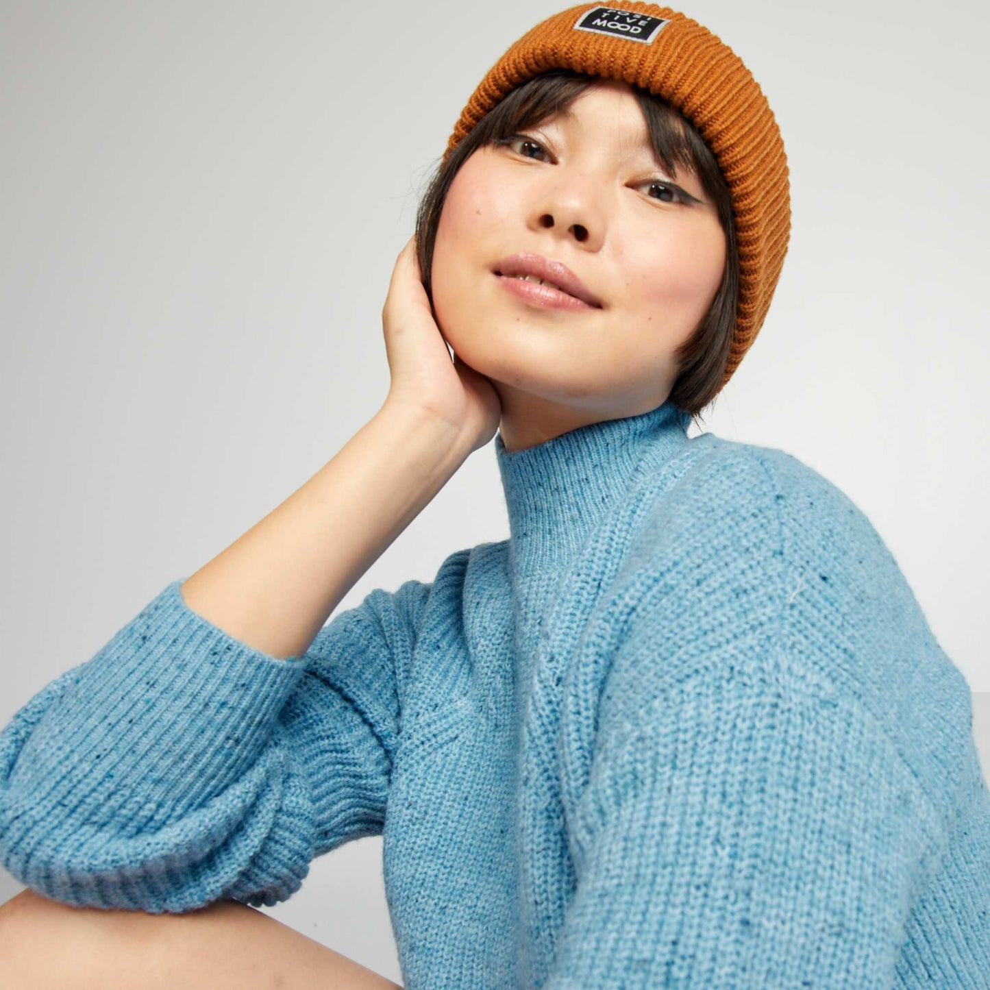 Pull en maille col montant Bleu