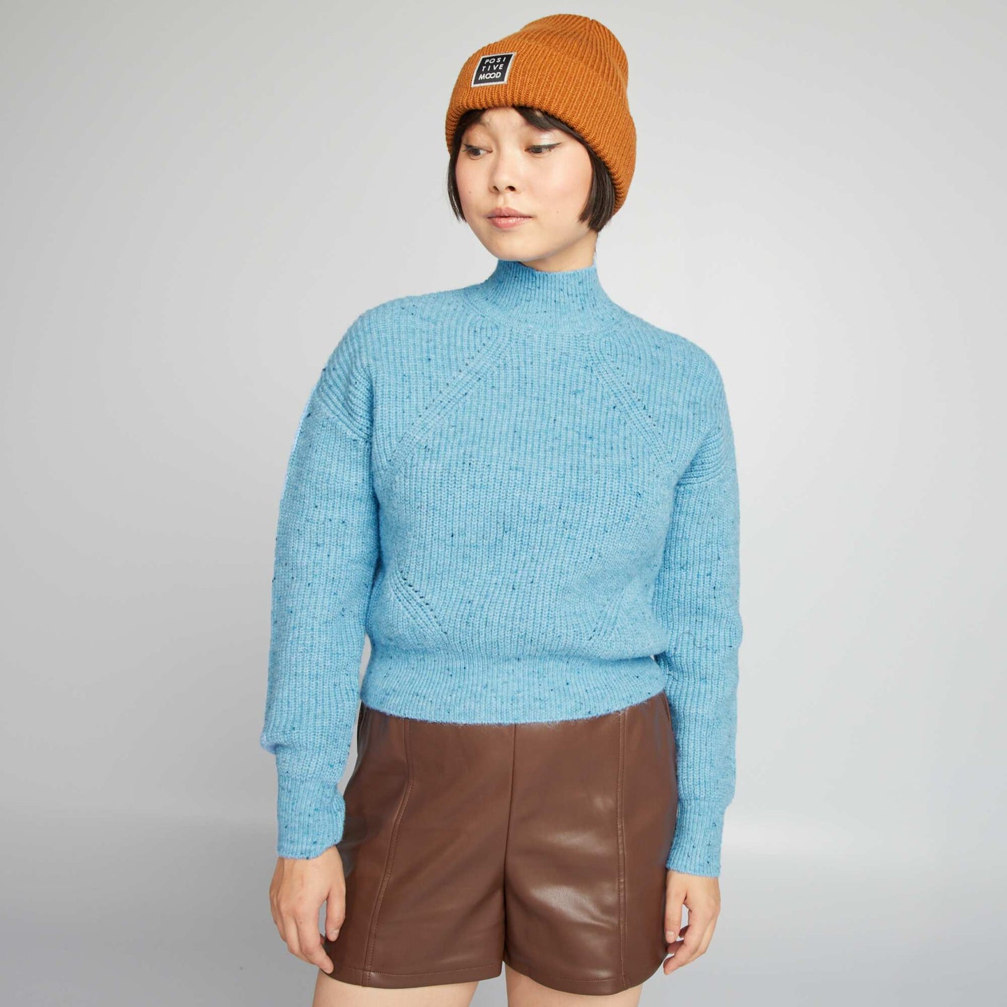 Pull en maille col montant Bleu