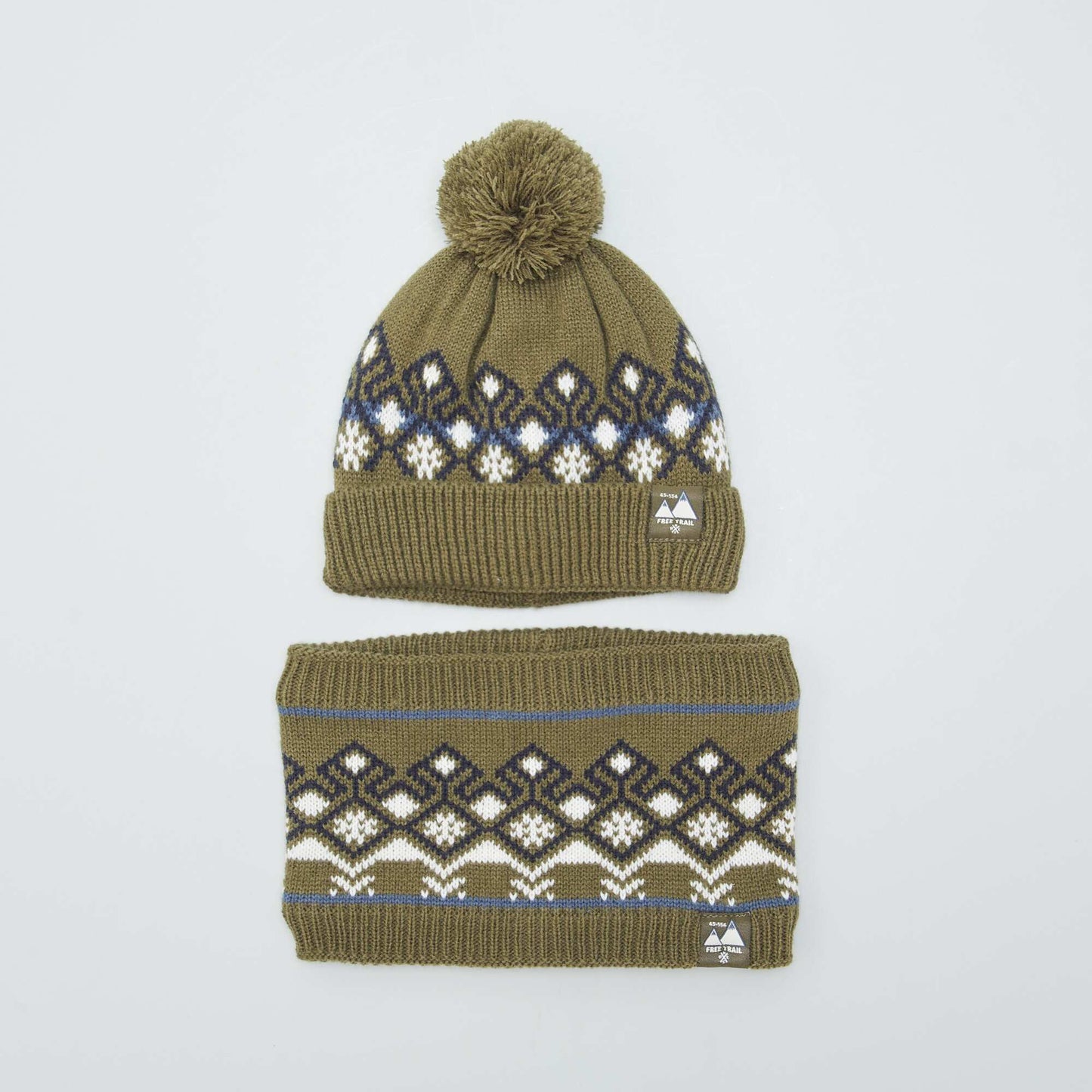 Bonnet + snood en maille jacquard Kaki