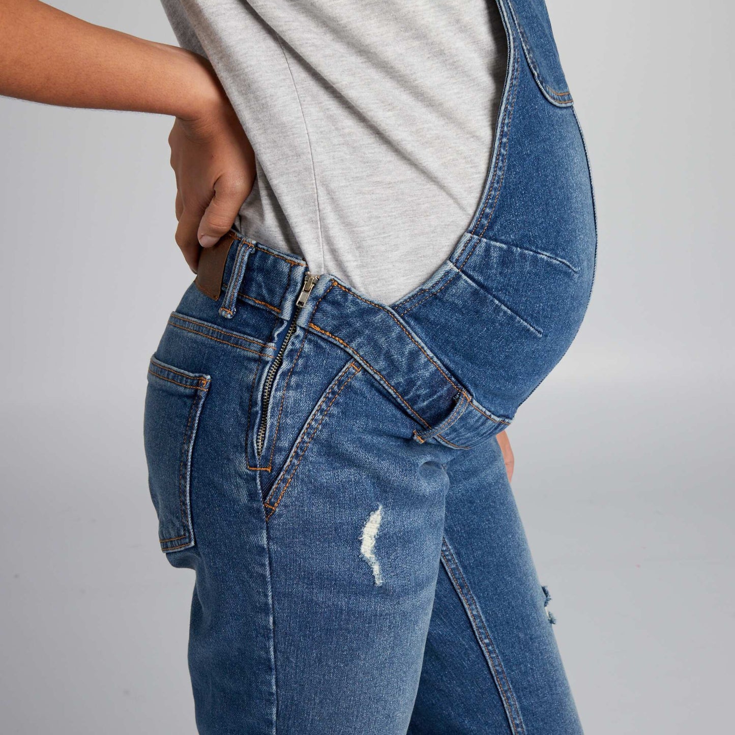 Salopette de grossesse en denim stretch Stone