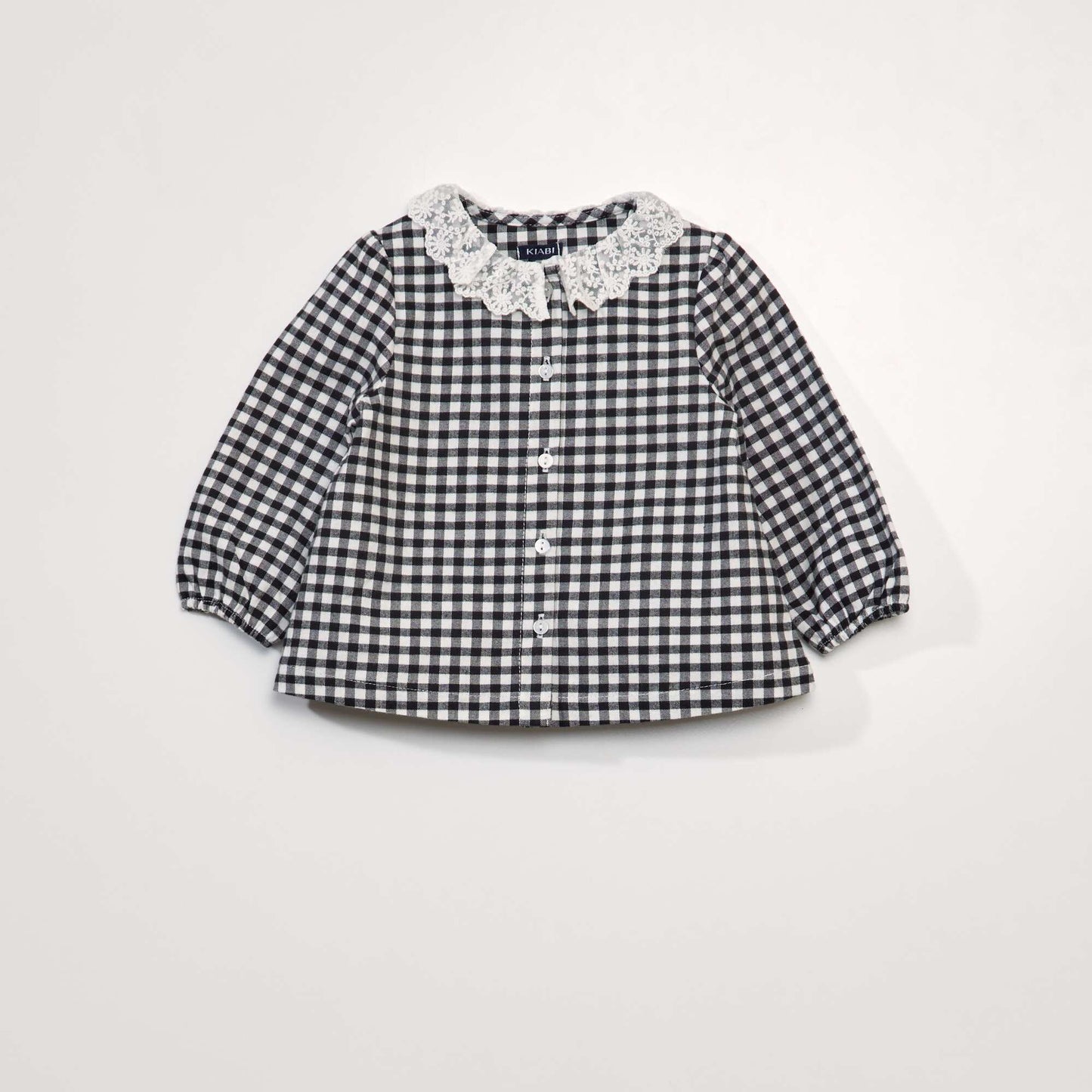 Blouse carreaux avec col claudine Noir/blanc