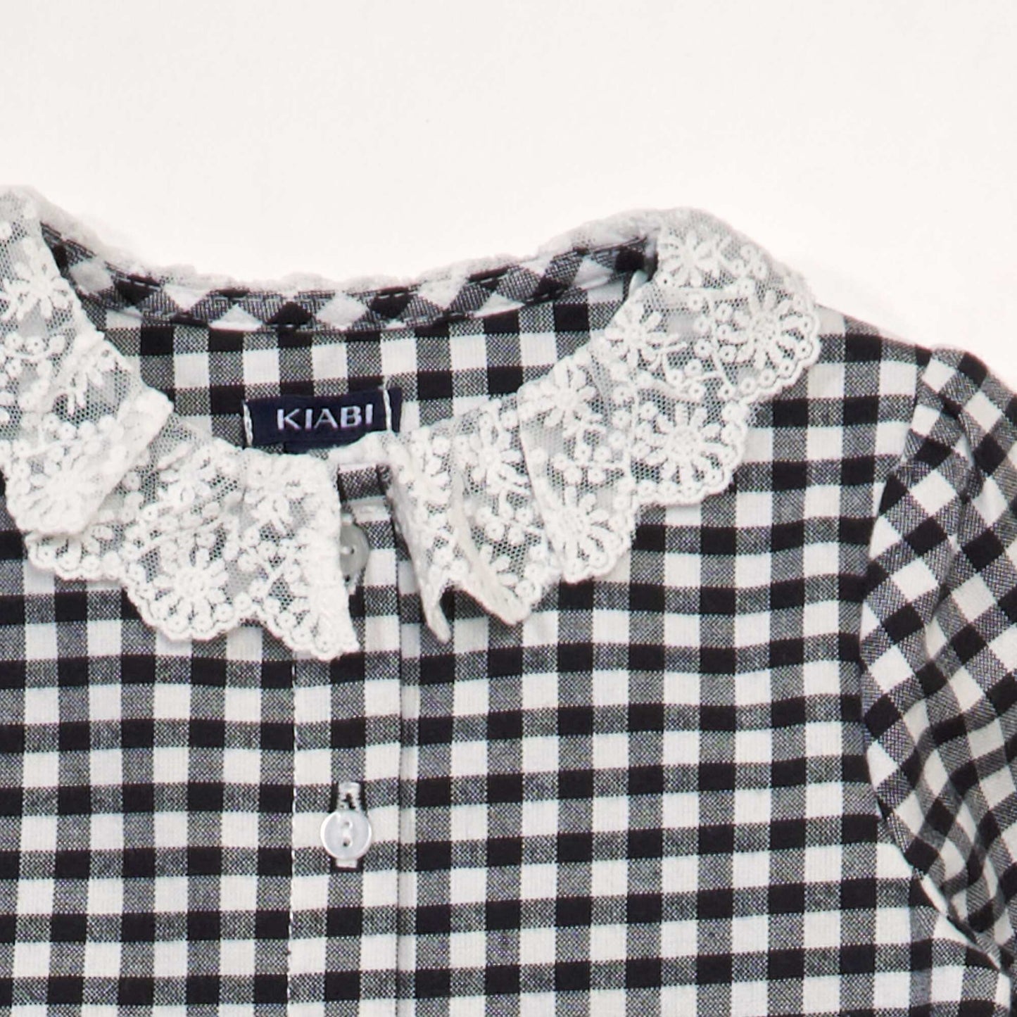 Blouse carreaux avec col claudine Noir/blanc