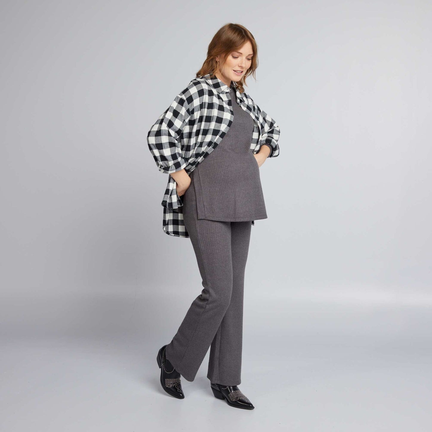 Pull grossesse loose col rond Gris fonc