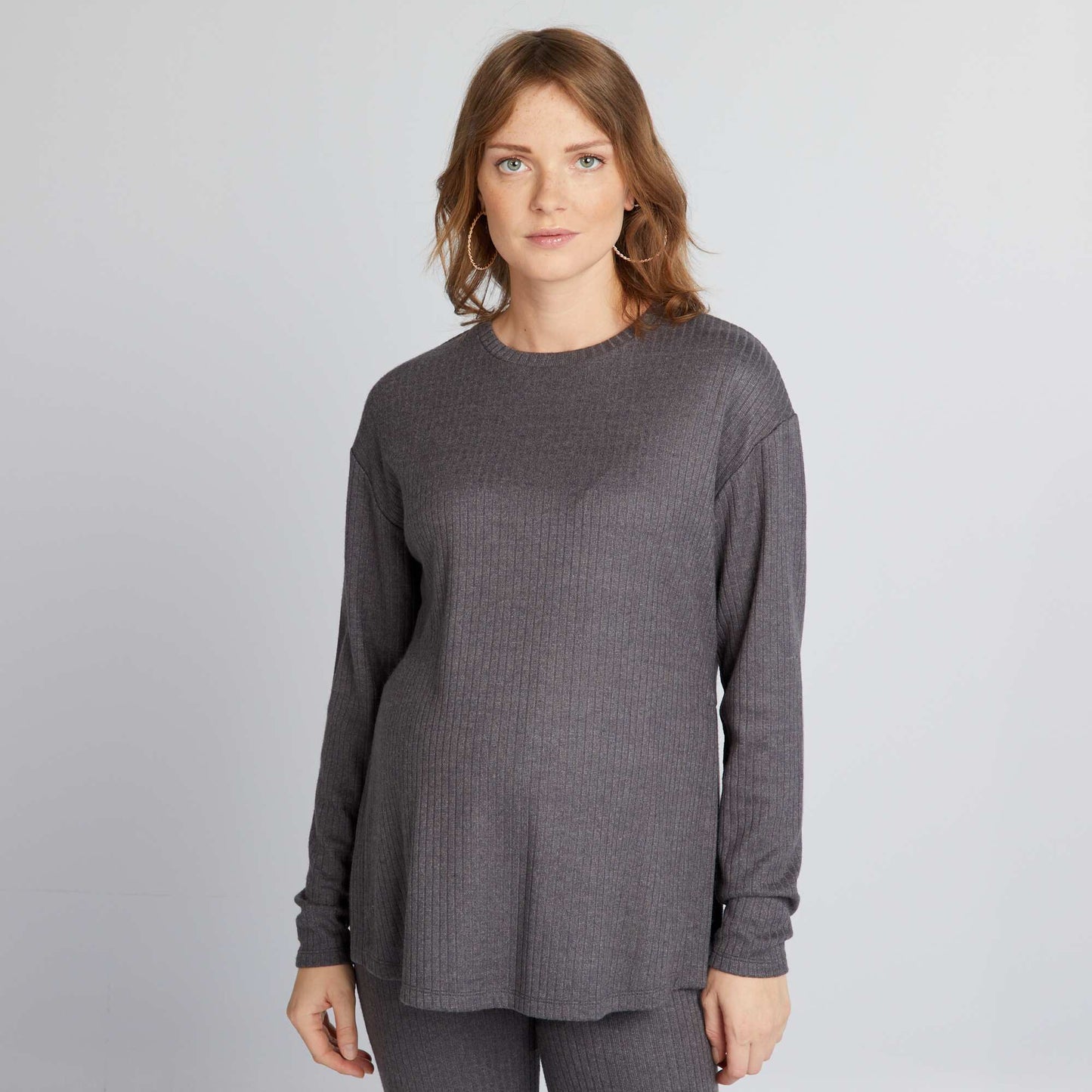 Pull grossesse loose col rond Gris fonc