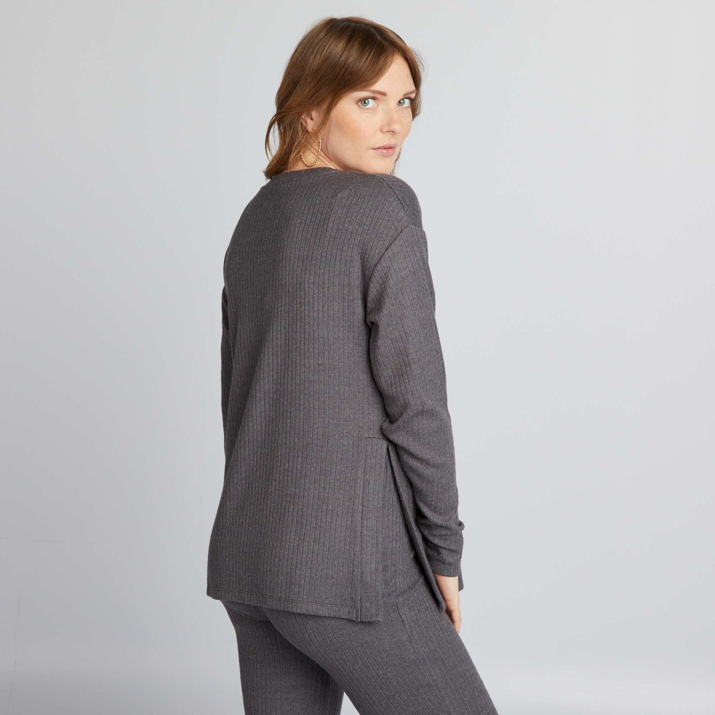 Pull grossesse loose col rond Gris fonc