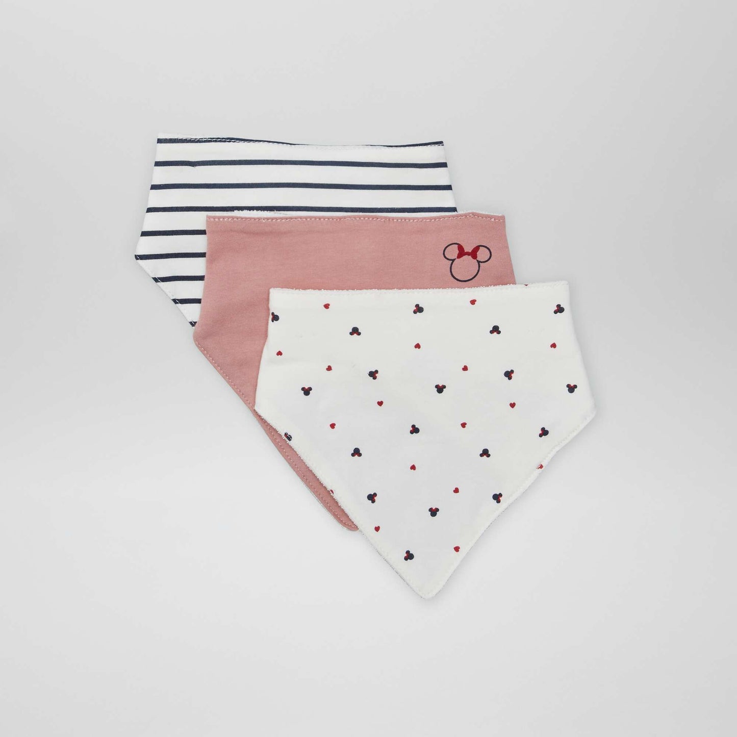 Lot de 3 bavoirs triangles avec pressions 'Disney' Blanc/rose