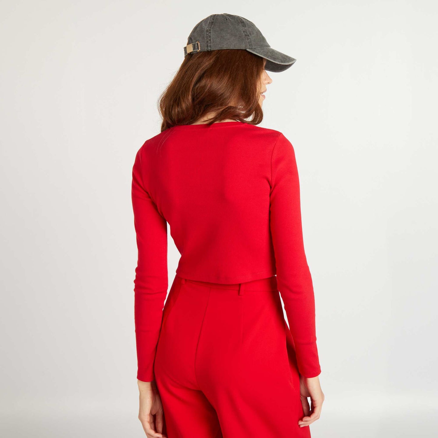 Tee-shirt crop top message strass rouge