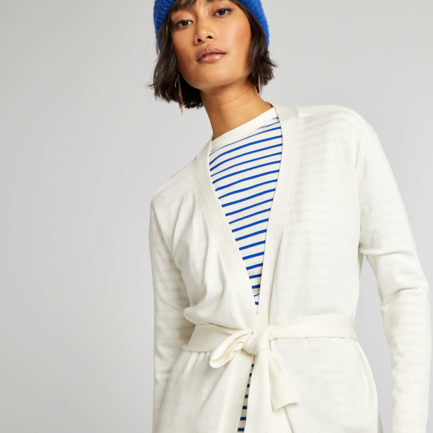 Gilet extra long ceinture Blanc