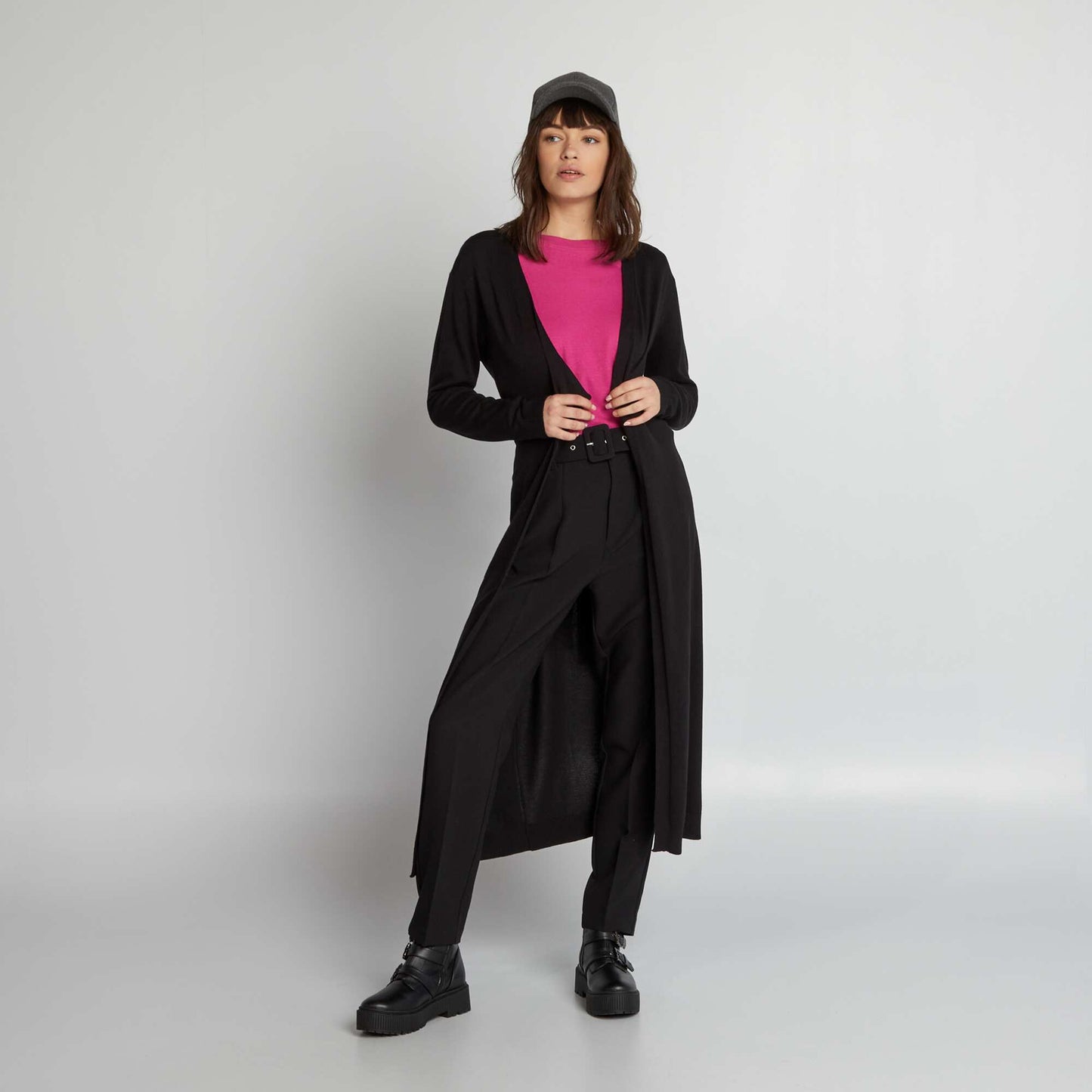 Gilet extra long ceinture Noir