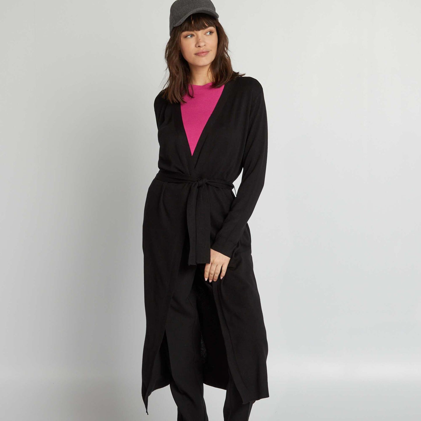 Gilet extra long ceinture Noir