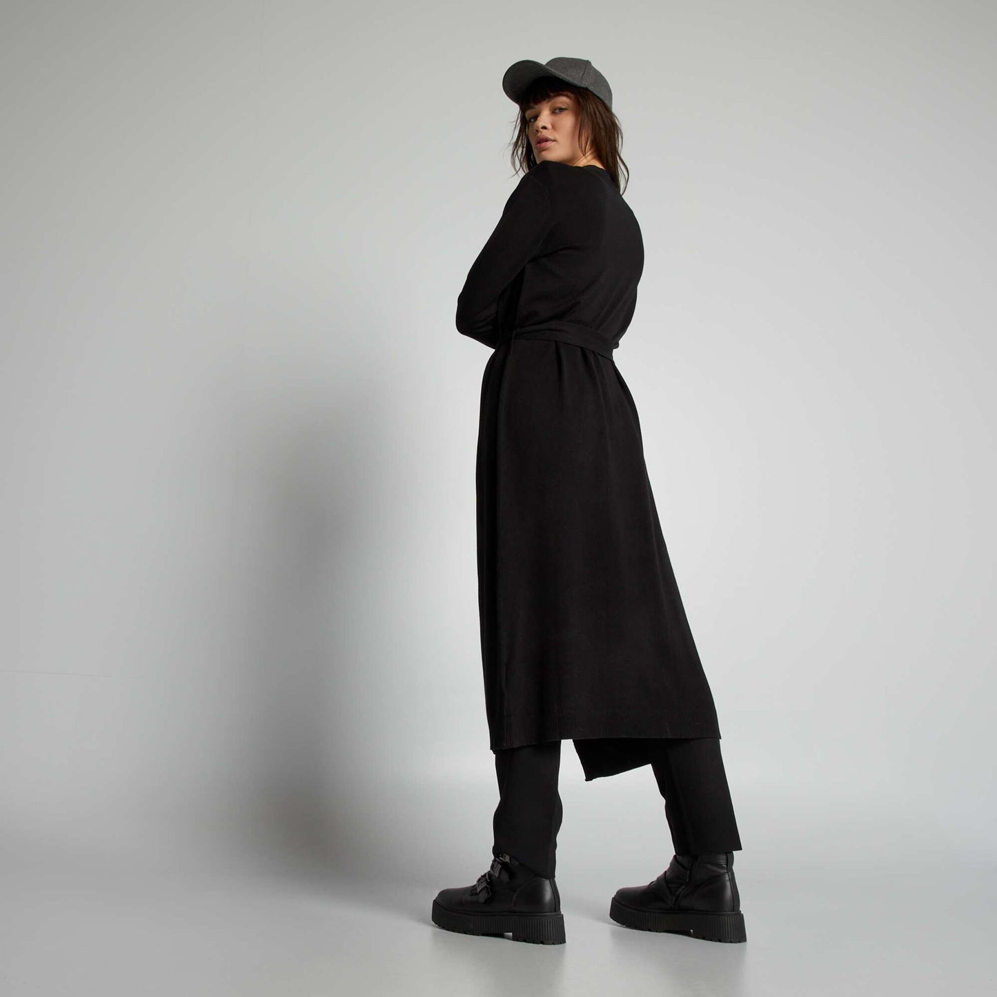 Gilet extra long ceinture Noir