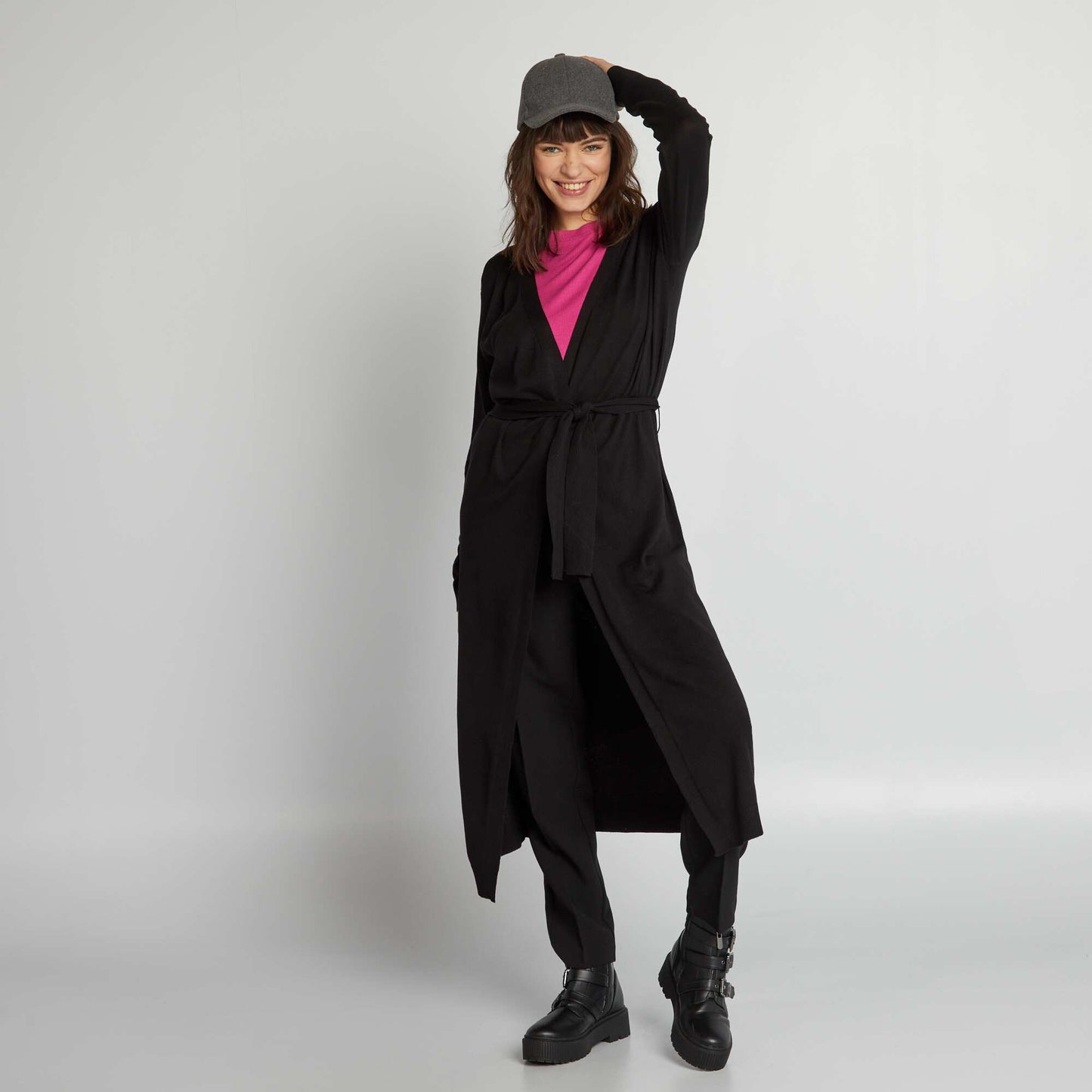 Gilet extra long ceinture Noir