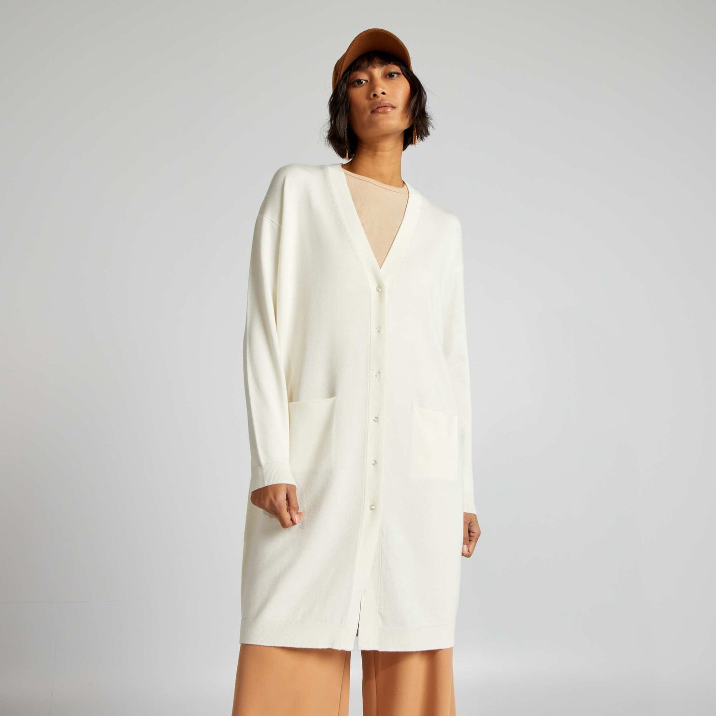 Gilet long boutonn Blanc
