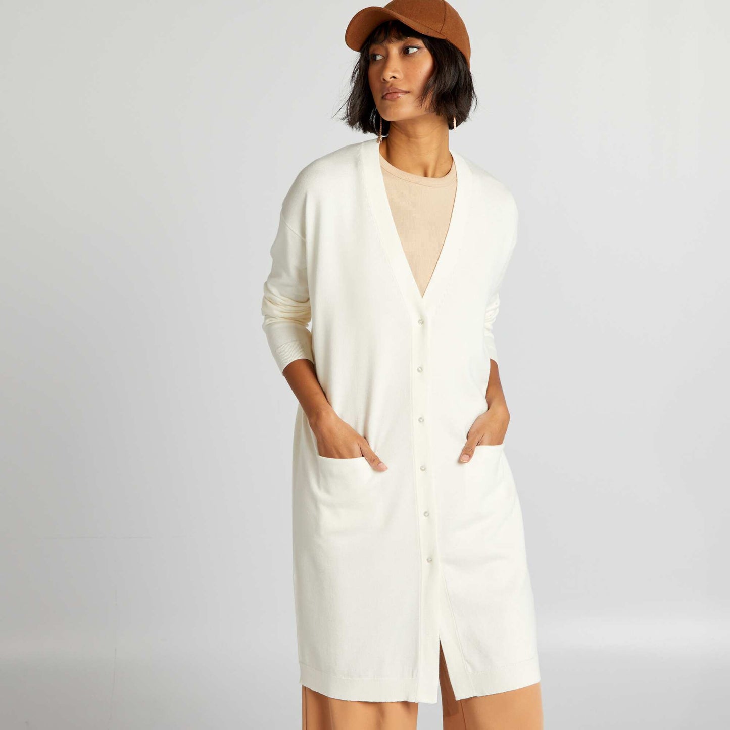 Gilet long boutonn Blanc