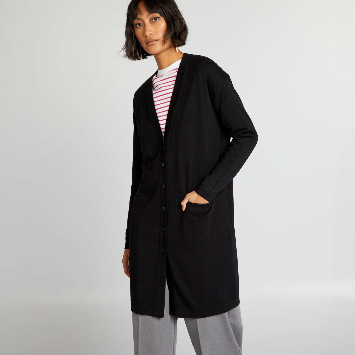 Gilet long boutonn Noir