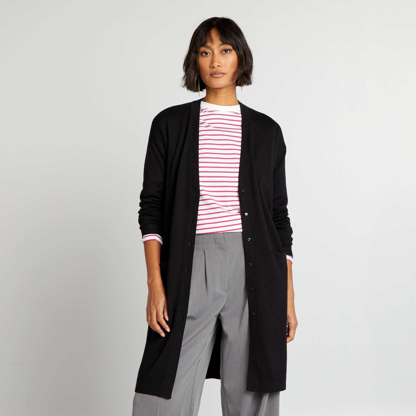 Gilet long boutonn Noir