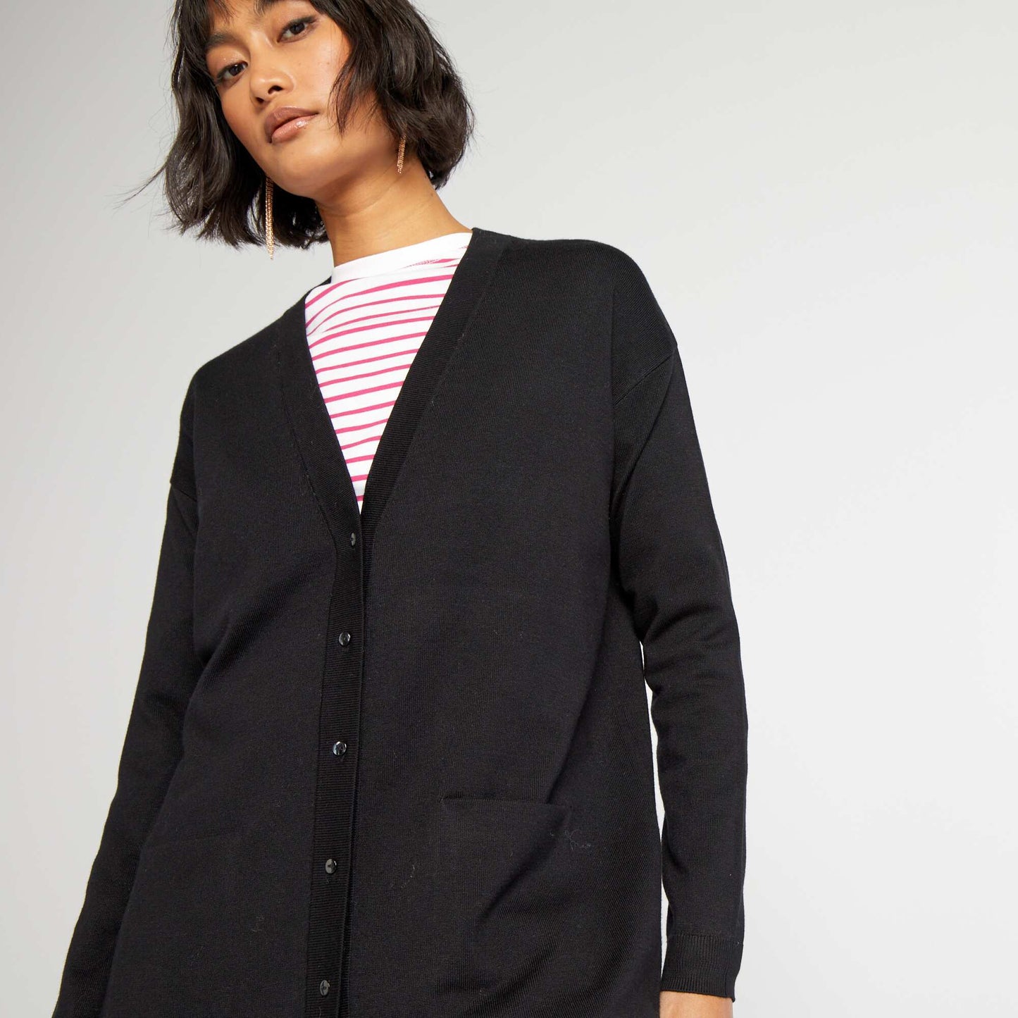 Gilet long boutonn Noir